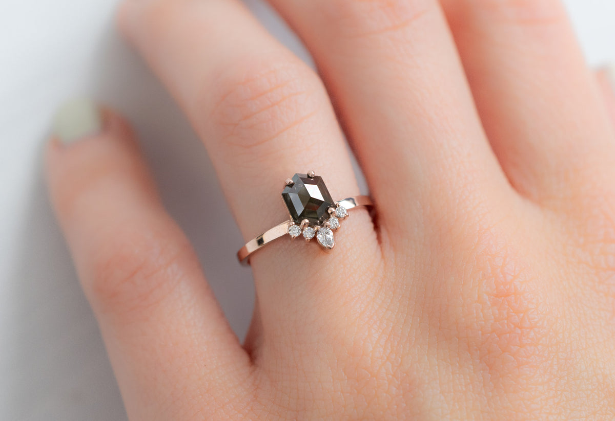 The Aster Ring with a Black Hexagon Diamond