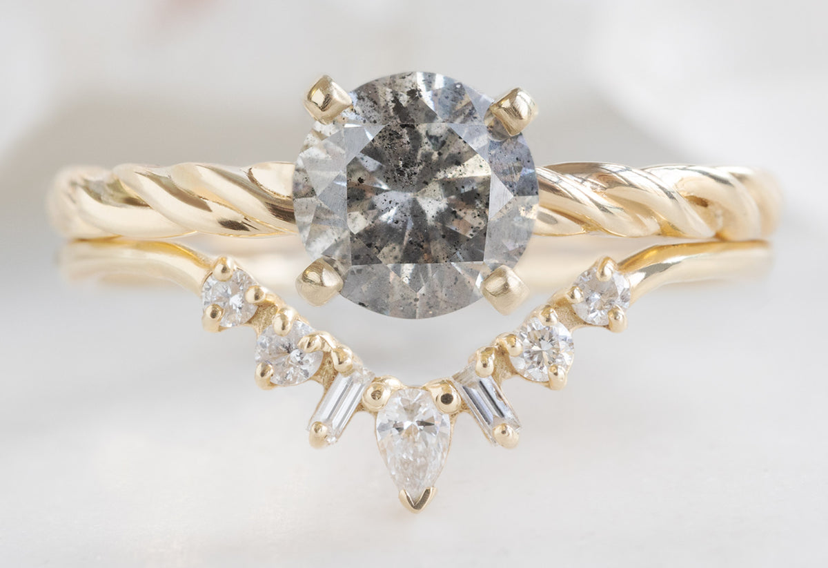 The Braided Band Ring with a Round Salt and Pepper Diamond