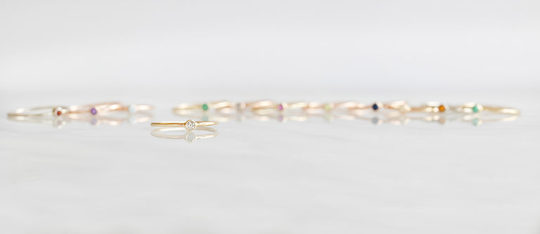 Alexis Russell Birstone Stacking Rings in a line with diamond stacker in front