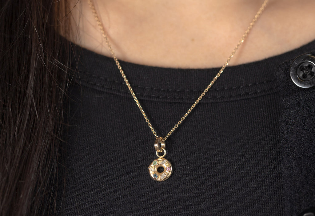 The Donut Charm on Necklace Chain on Model