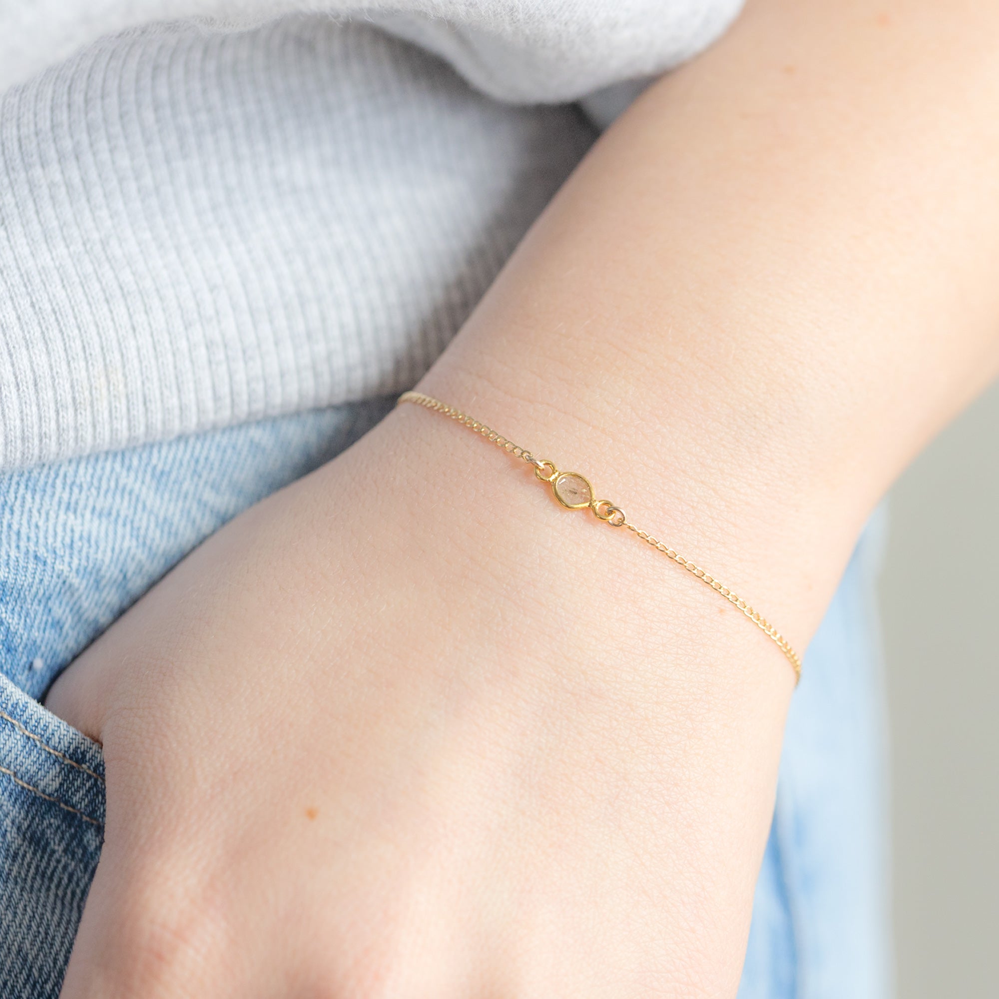 The Salt and Pepper Diamond Slice Bracelet in Yellow Gold Filled on Model