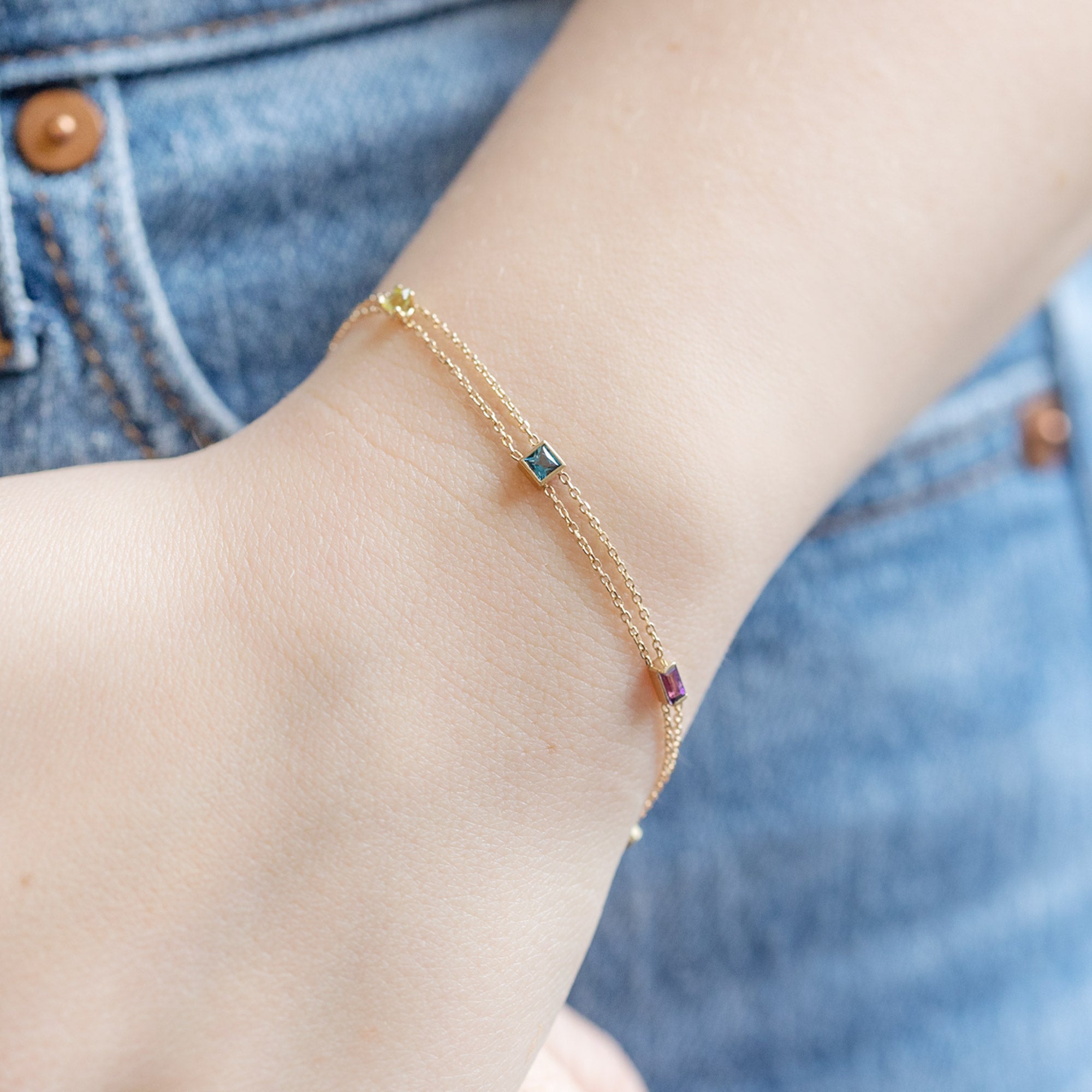 The Candy Gemstone Bracelet in 10K Yellow Gold on Model