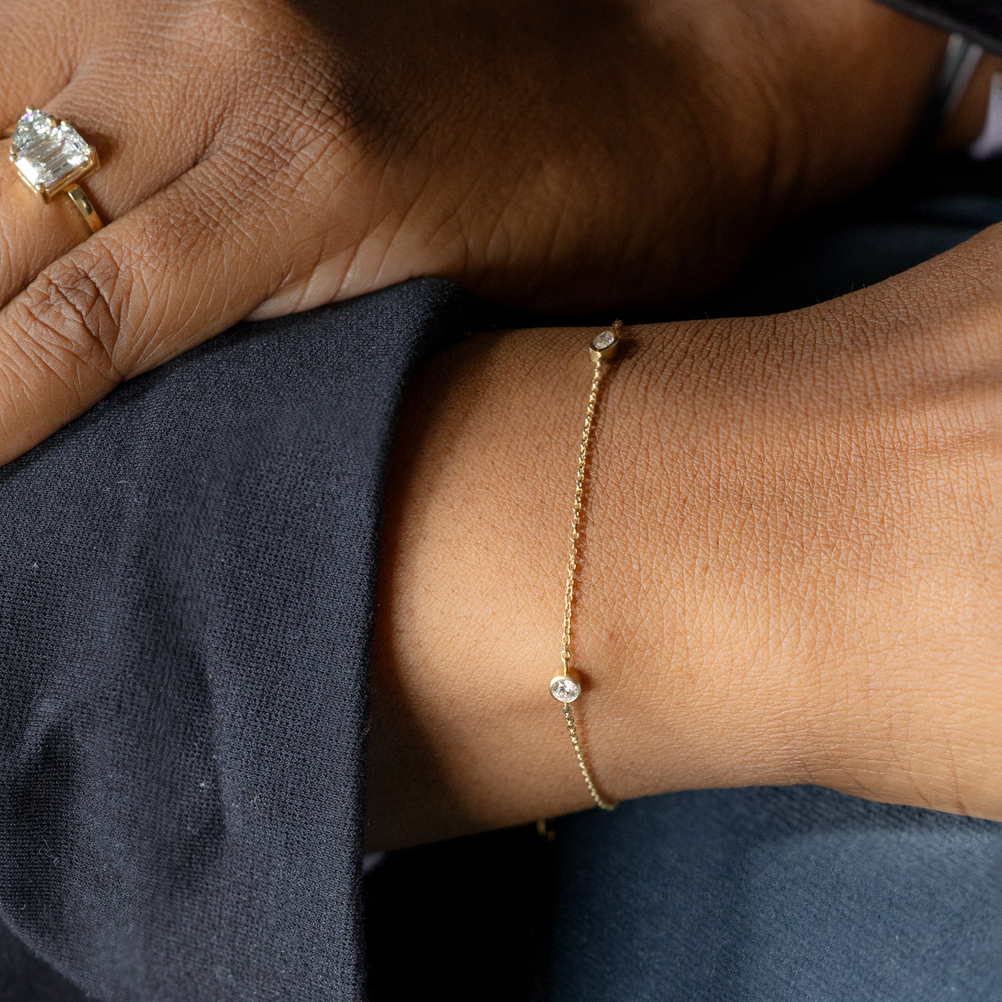 Marquis Diamond Chain Bracelet in 10K Yellow Gold on Model