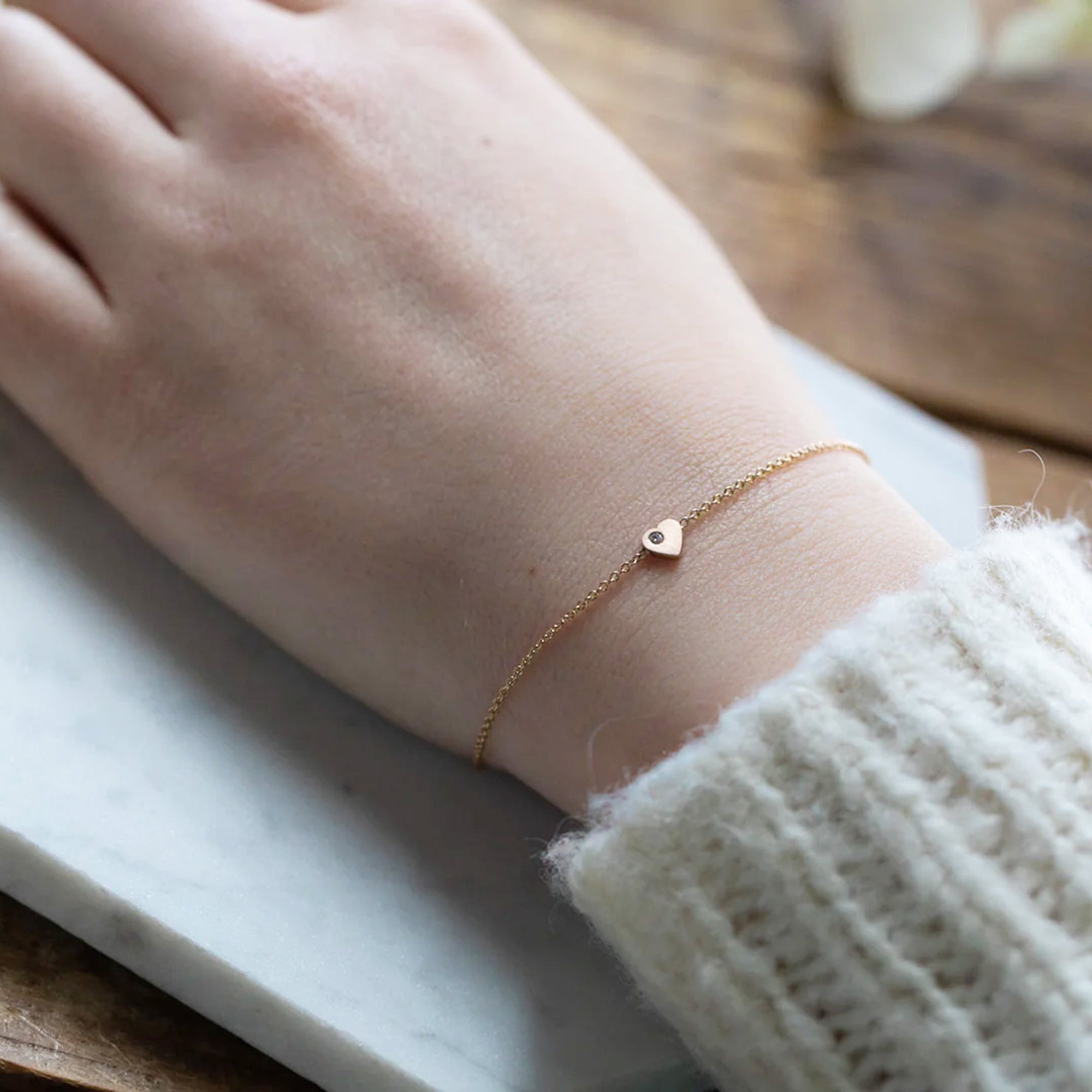 The Sweetheart White Diamond Bracelet | 14K Yellow Gold