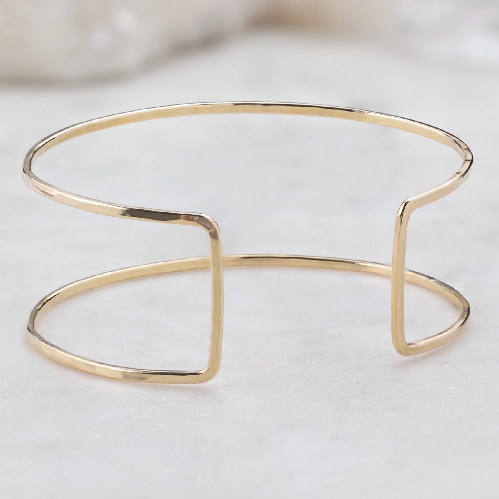 The Column Cuff Bracelet in Yellow Gold Filled on White Marble