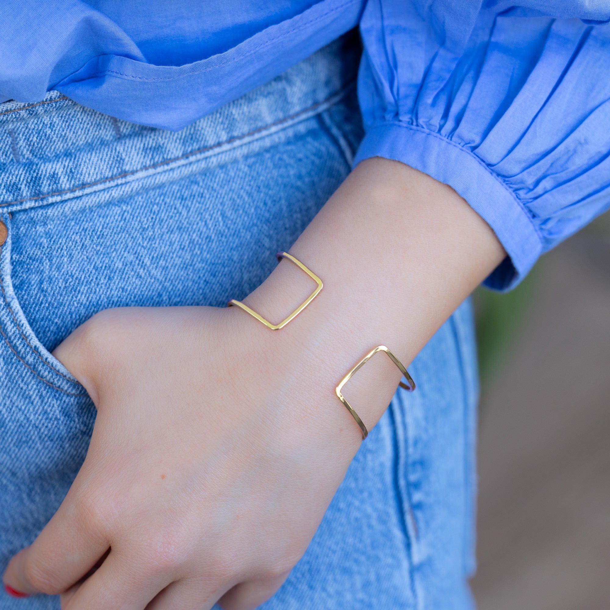 The Column Cuff Bracelet in Yellow Gold Filled on Model