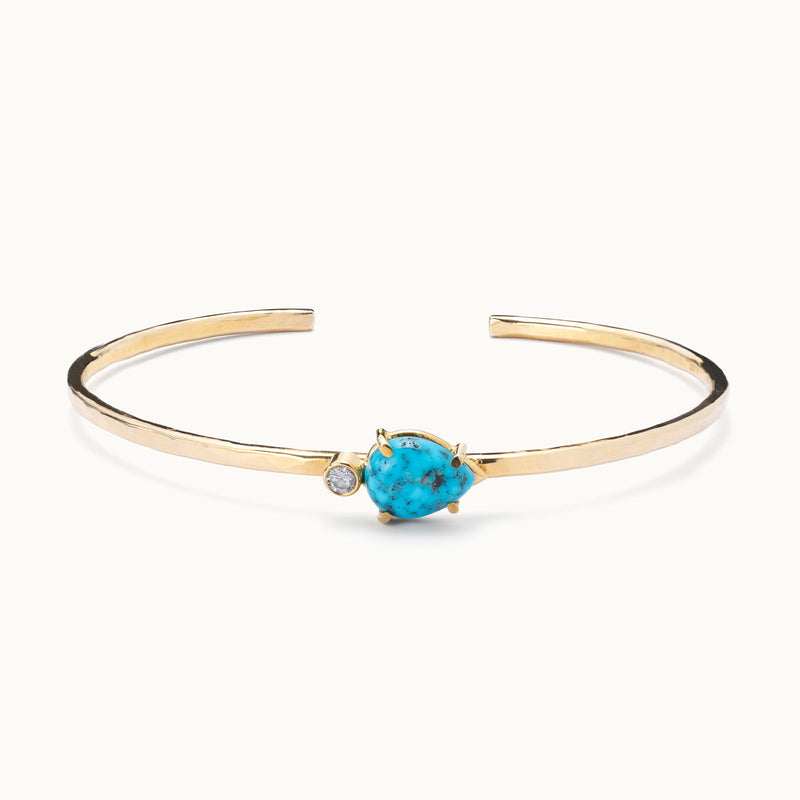 The Asymmetrical Turquoise + Diamond Cuff Bracelet | Yellow Gold Filled