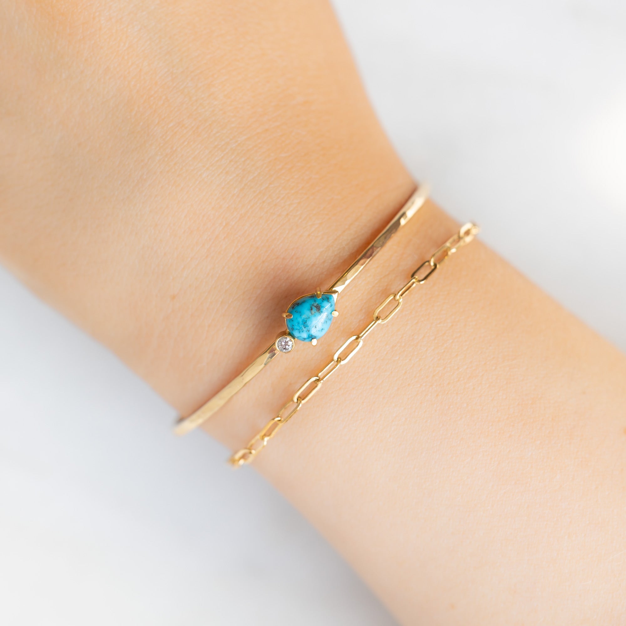 The Asymmetrical Turquoise + Diamond Cuff Bracelet | Yellow Gold Filled