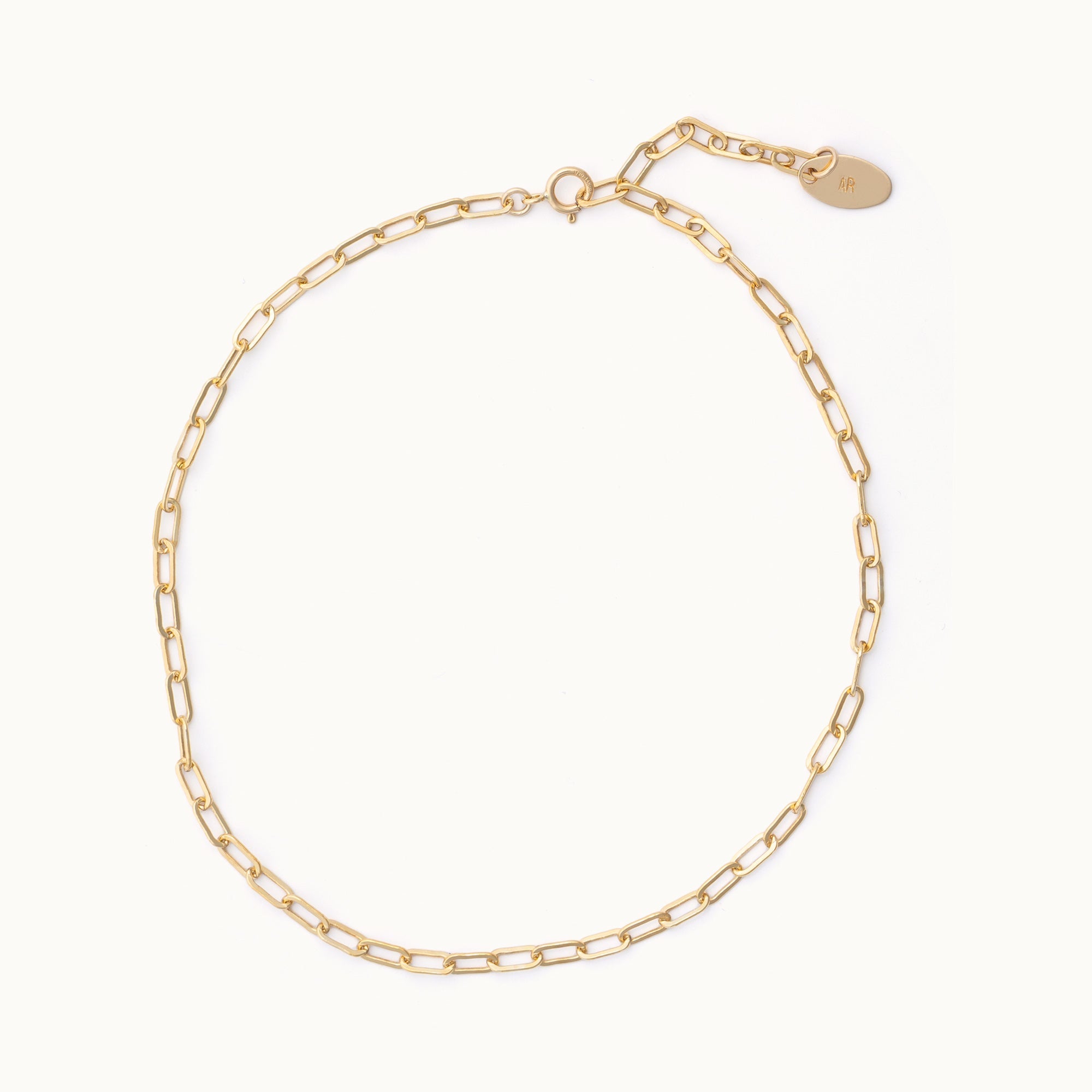 The Drawn Cable Chain Anklet in Yellow Gold Filled on White Background