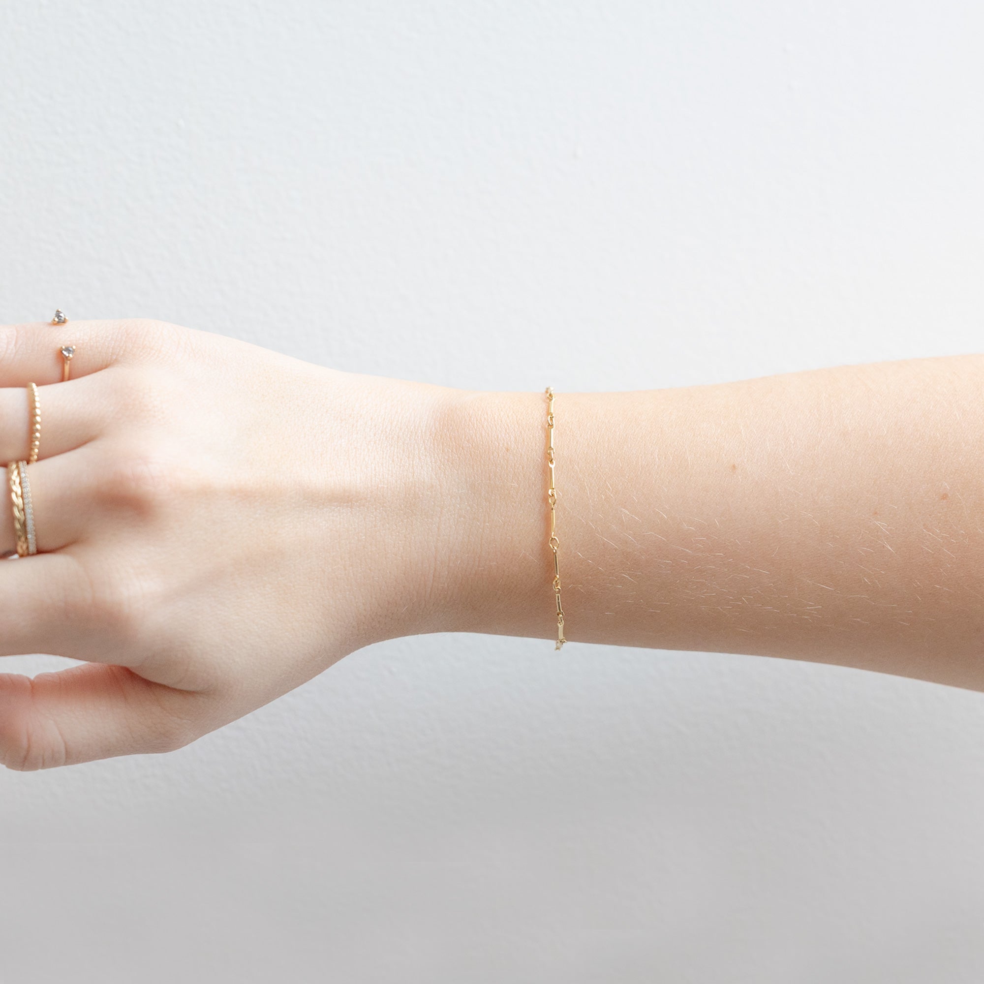 The Bar Chain Bracelet in Yellow Gold Filled on Model