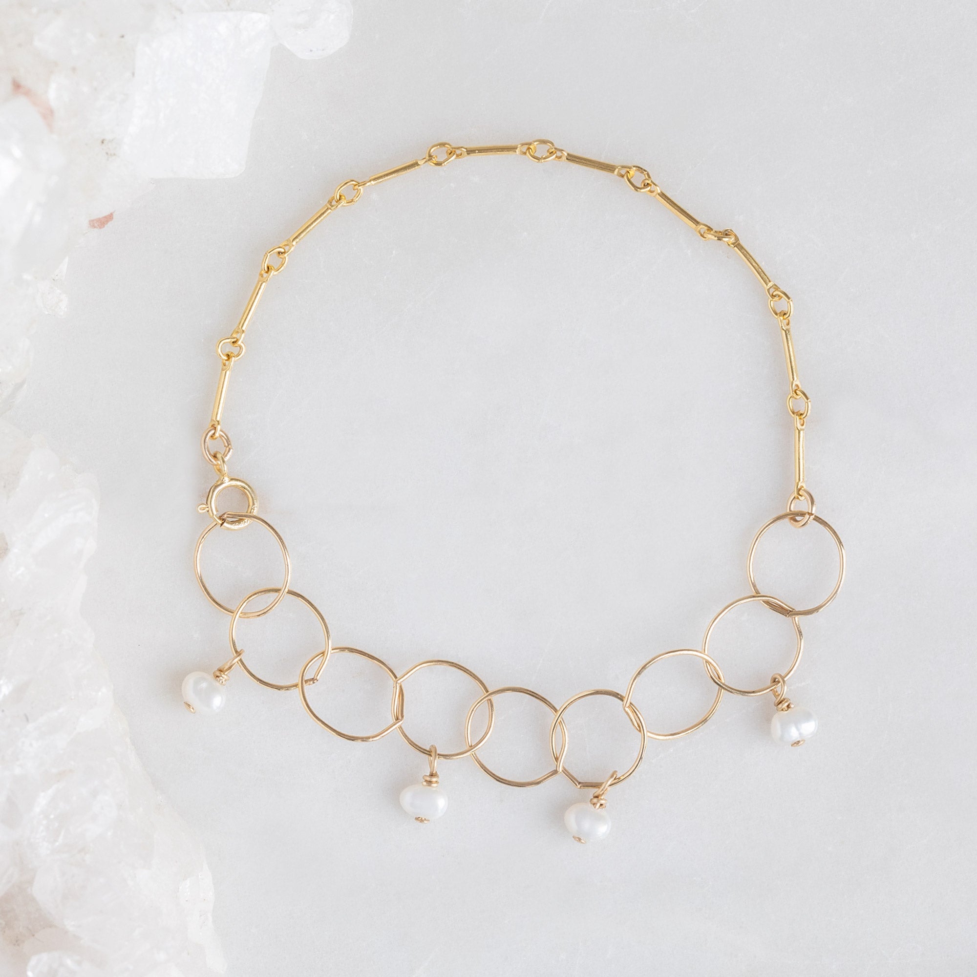 The Pearl Party Chain Bracelet in Yellow Gold Filled on White Marble