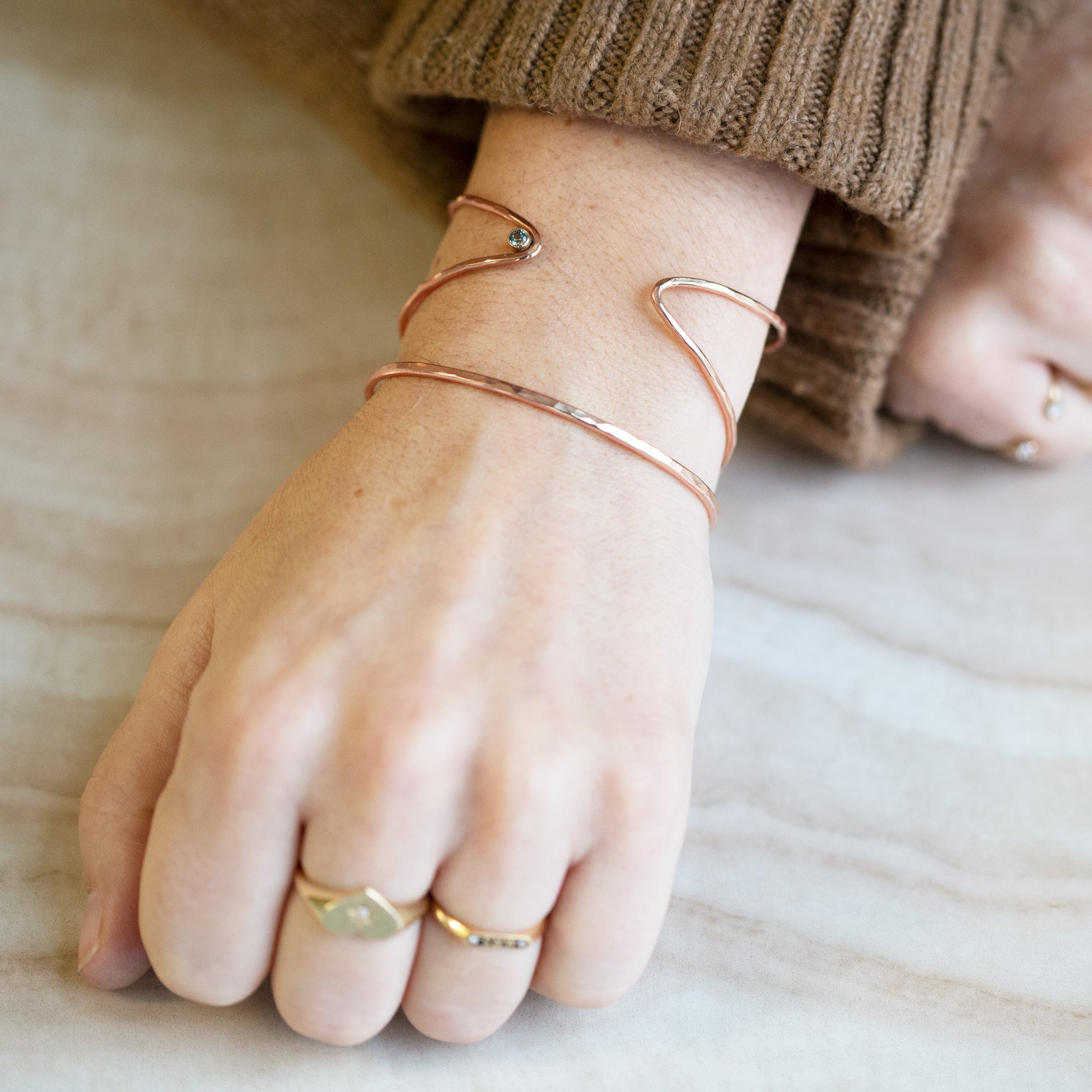 The Sapphire Arrow Cuff Bracelet | Rose Gold Filled