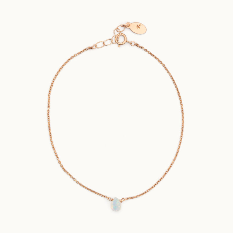 The Opal Teardrop Bracelet in Rose Gold Filled on White Background