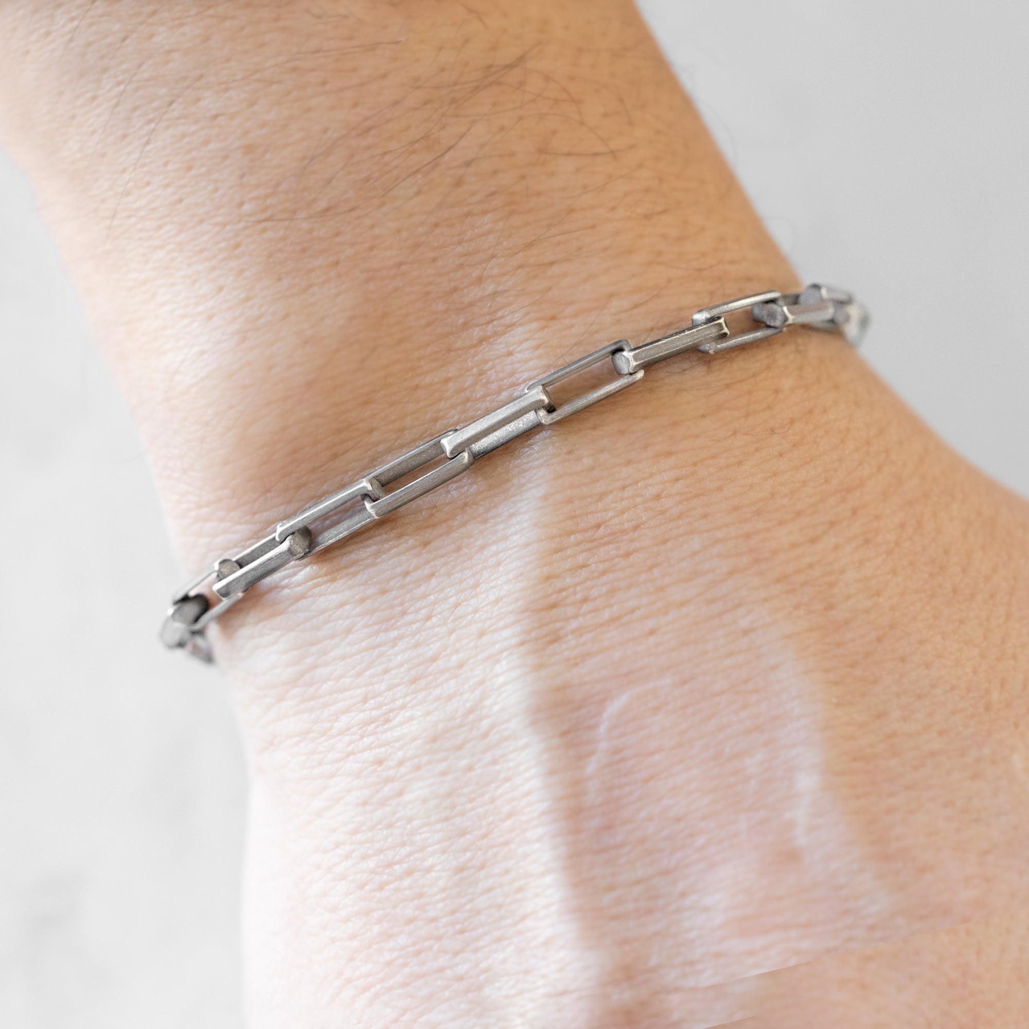 The Men's Drawn Cable Chain Bracelet in Sterling Silver on Model