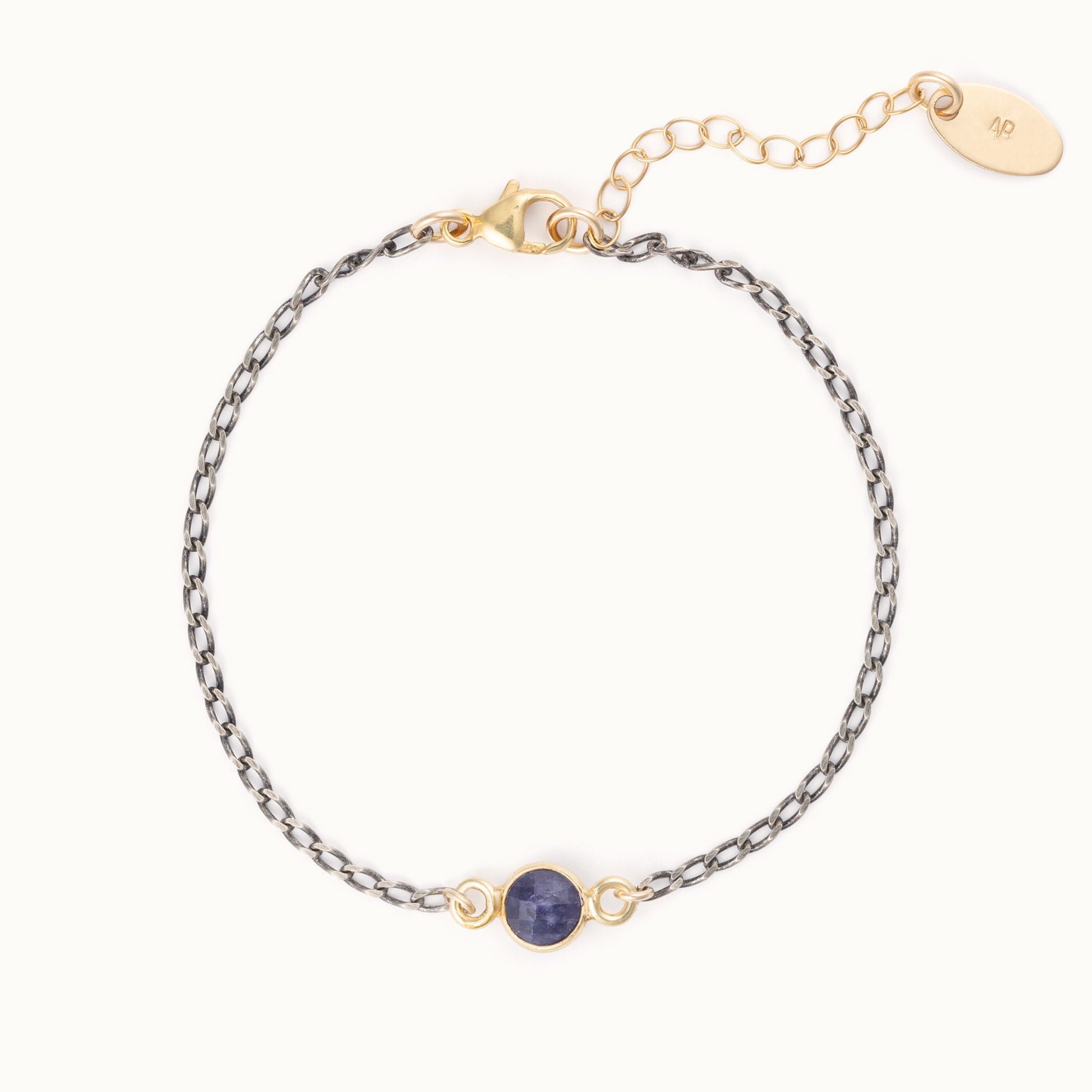 The Simple Blue Sapphire Gemstone Bracelet in Sterling Silver on White Background