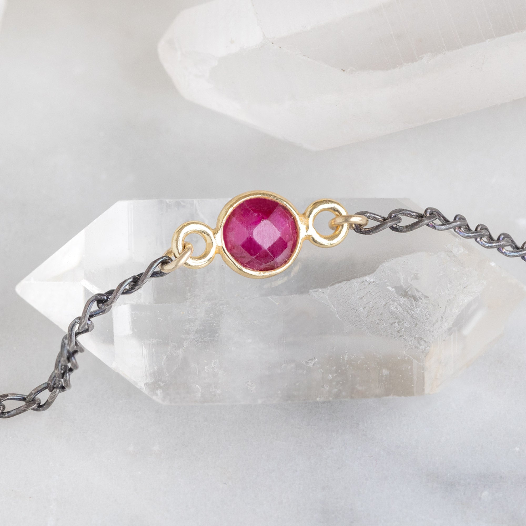 The Simple Ruby Gemstone Bracelet in Sterling Silver on White Crystal