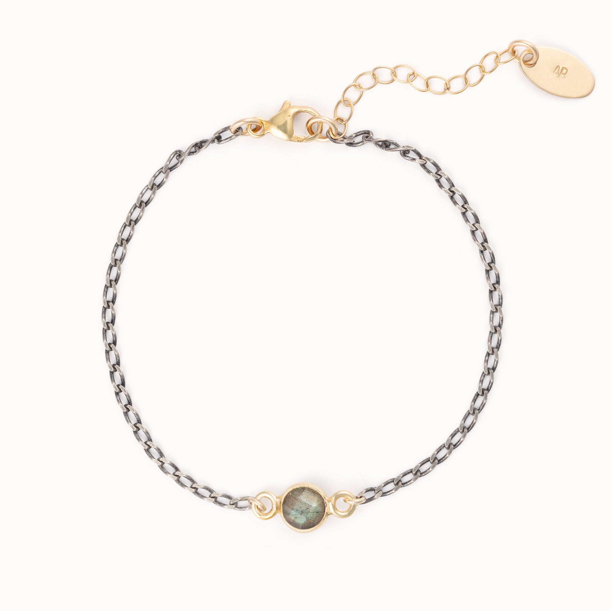 The Simple Labradorite Gemstone Bracelet in Sterling Silver on White Background