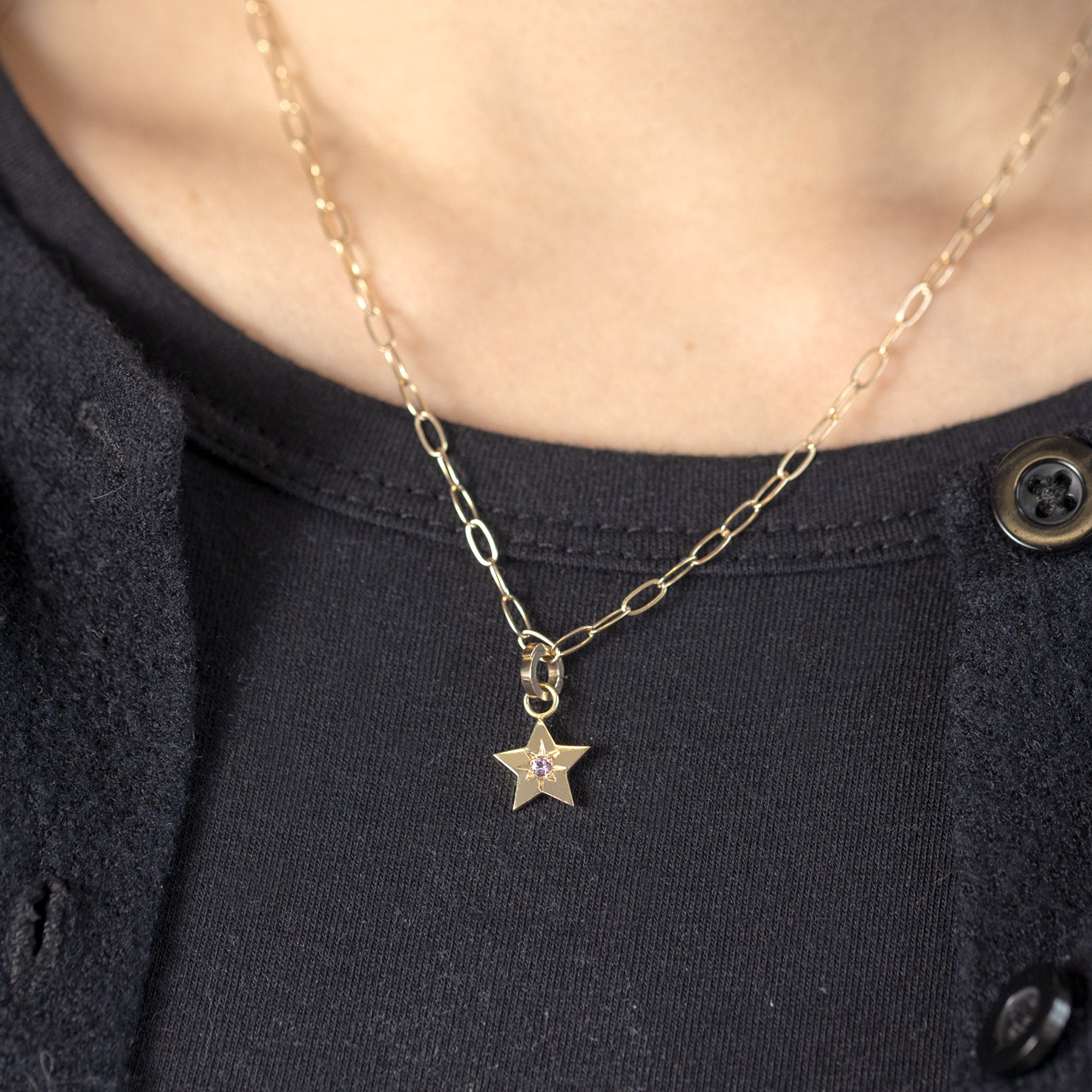 The Star Charm in 10K Yellow Gold on Drawn Cable Chain Necklace on Model