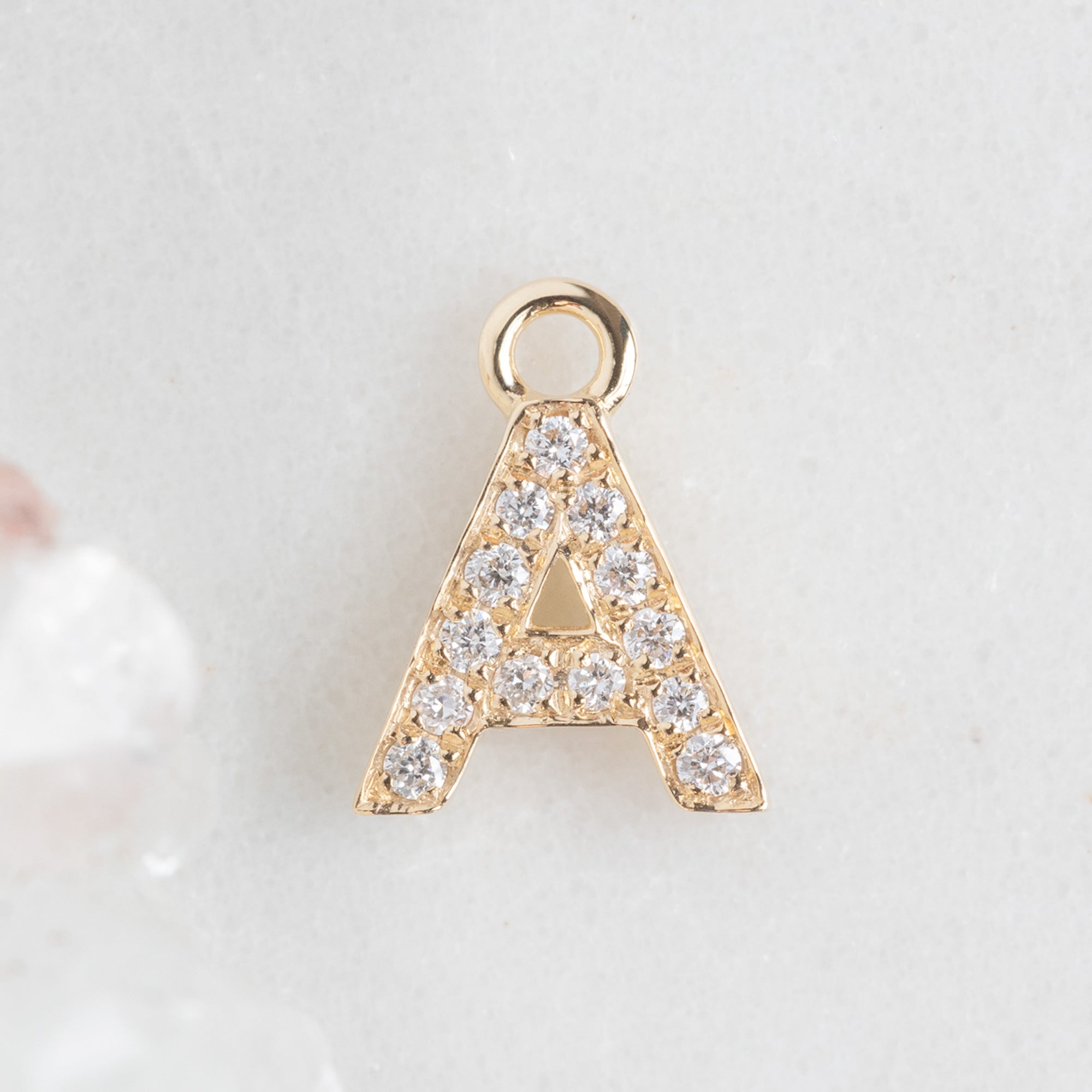 The White Diamond Pavé Letter Charm | 14K Yellow Gold