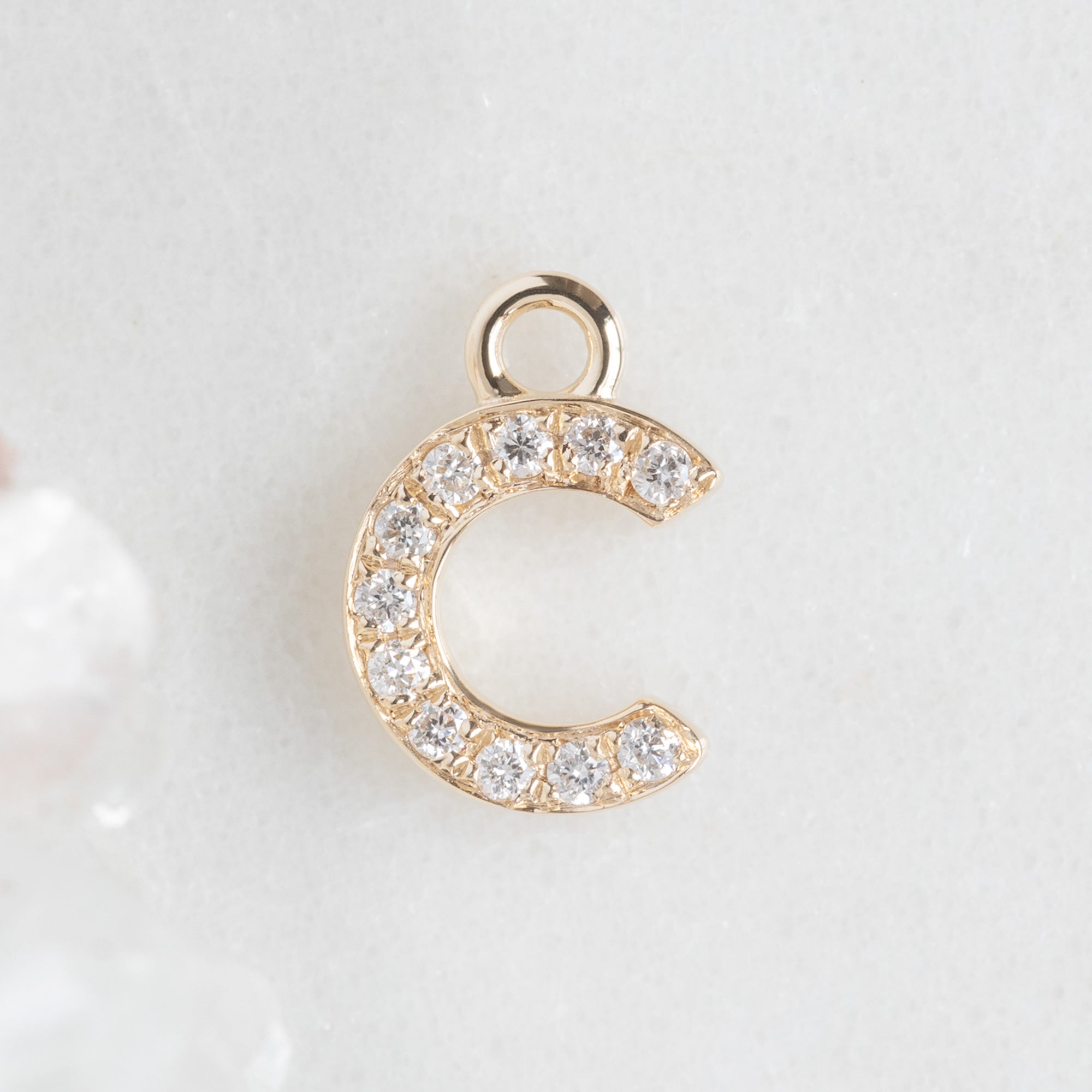 The White Diamond Pavé Letter Charm | 14K Yellow Gold