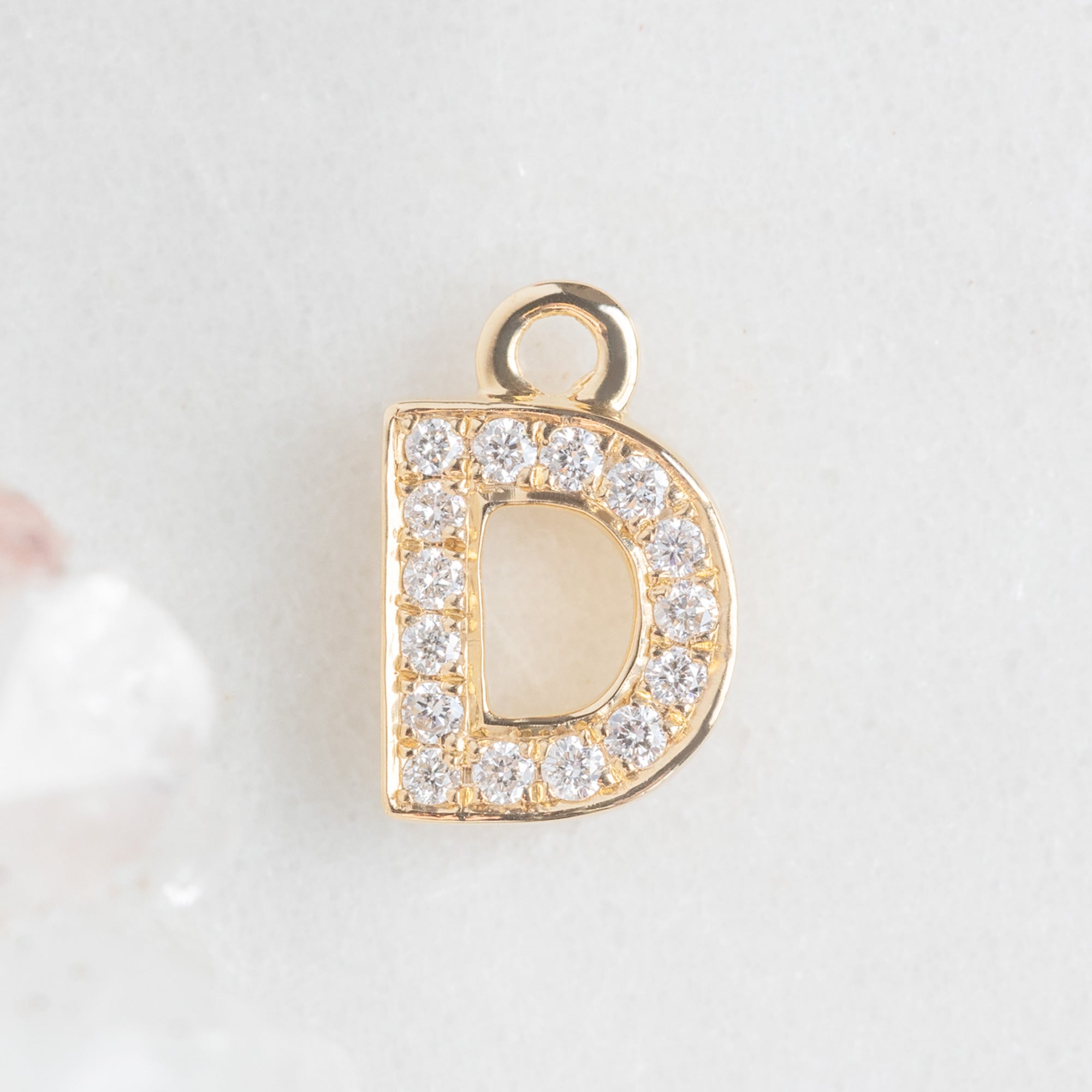 The White Diamond Pavé Letter Charm | 14K Yellow Gold