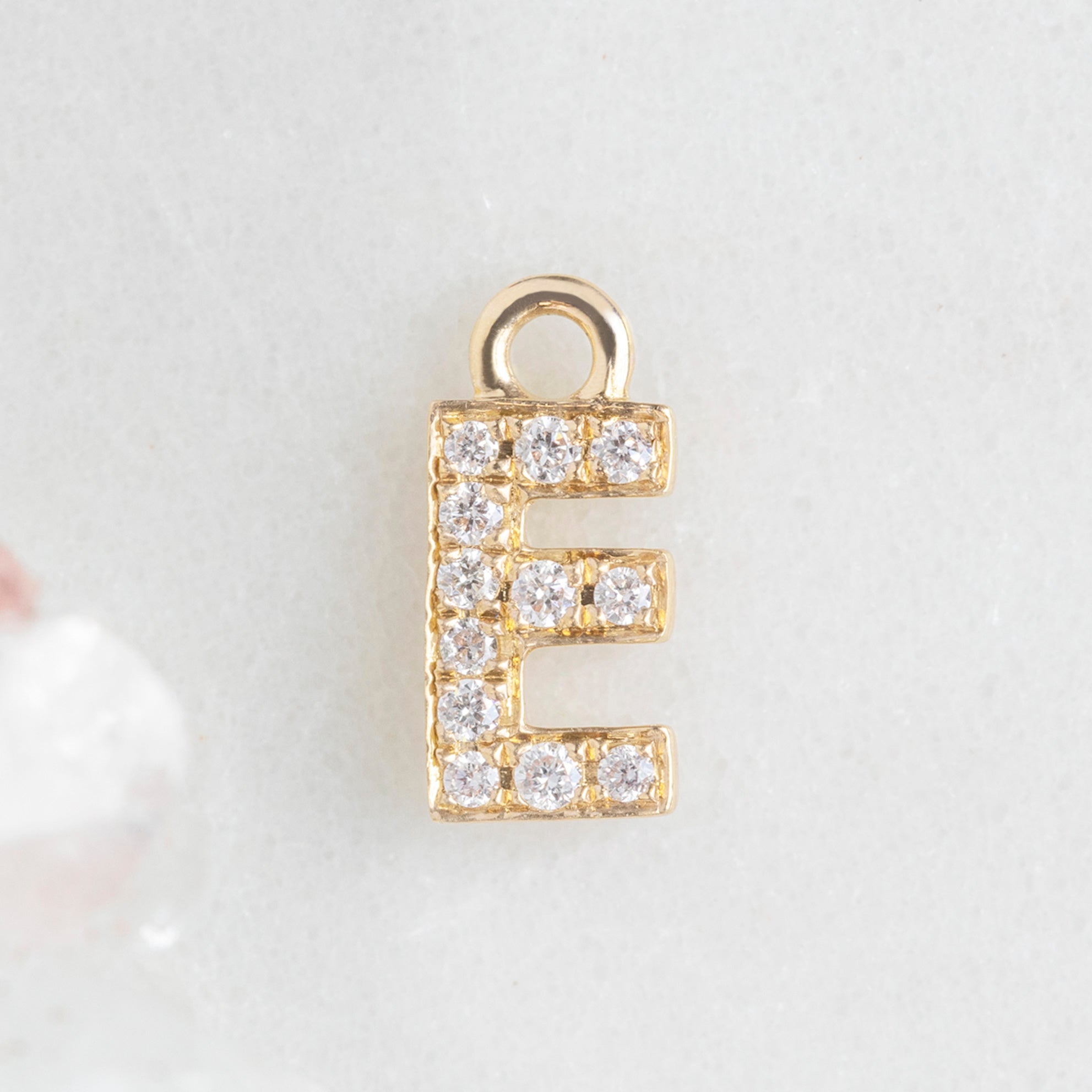 The White Diamond Pavé Letter Charm | 14K Yellow Gold