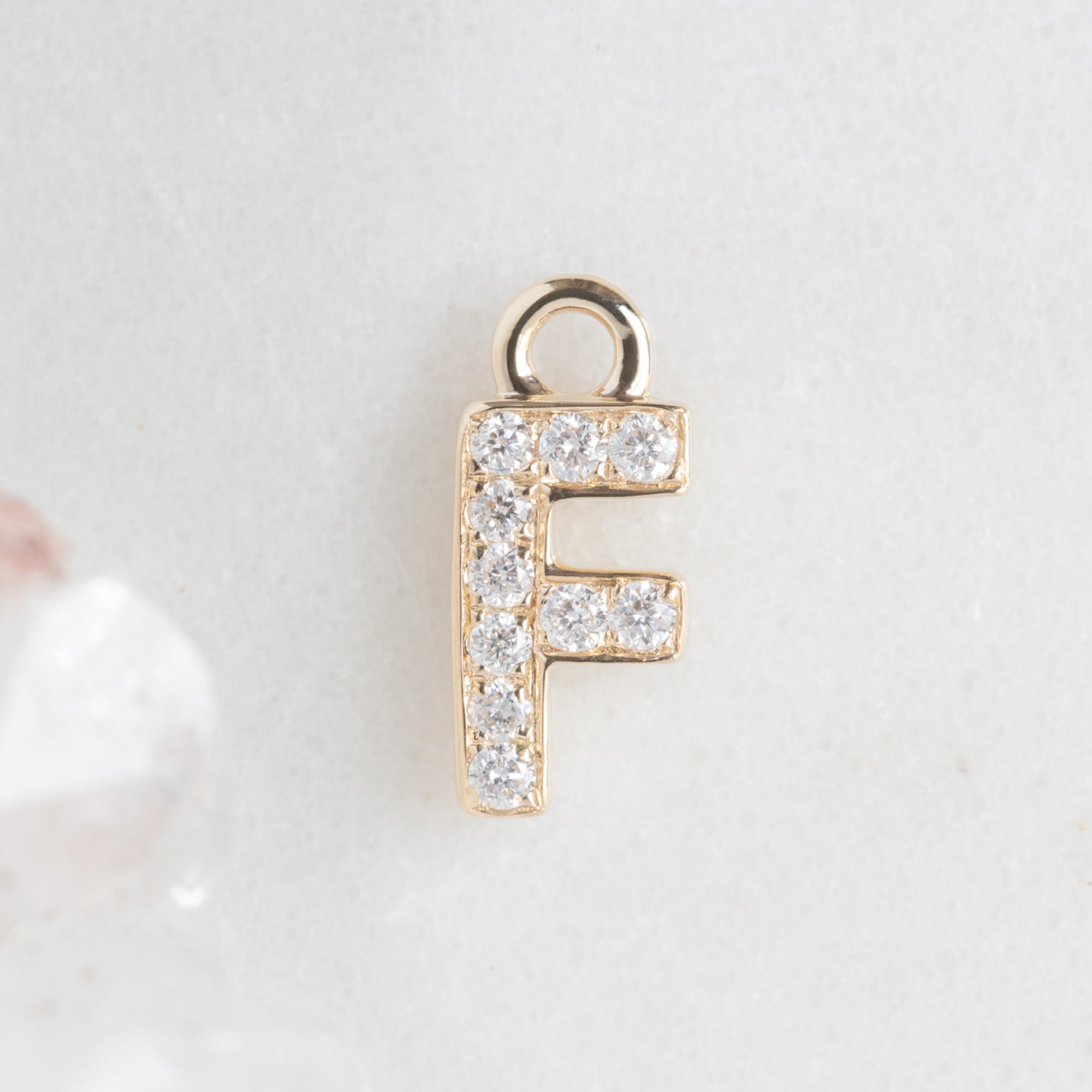 The White Diamond Pavé Letter Charm | 14K Yellow Gold