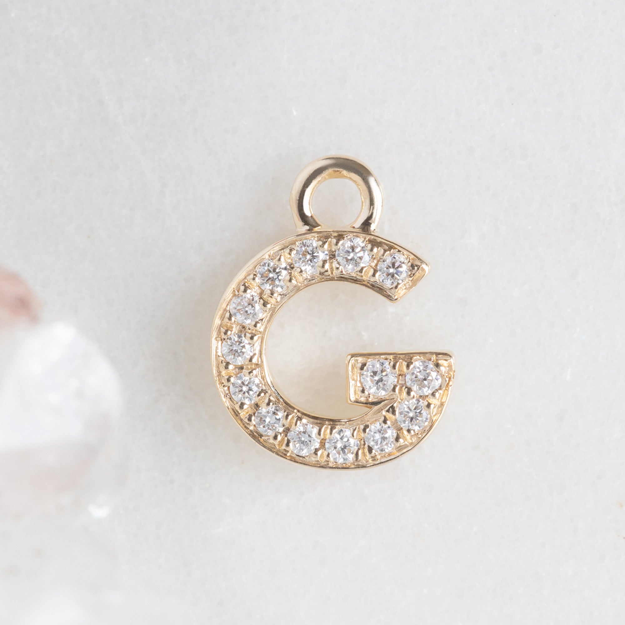 The White Diamond Pavé Letter Charm | 14K Yellow Gold