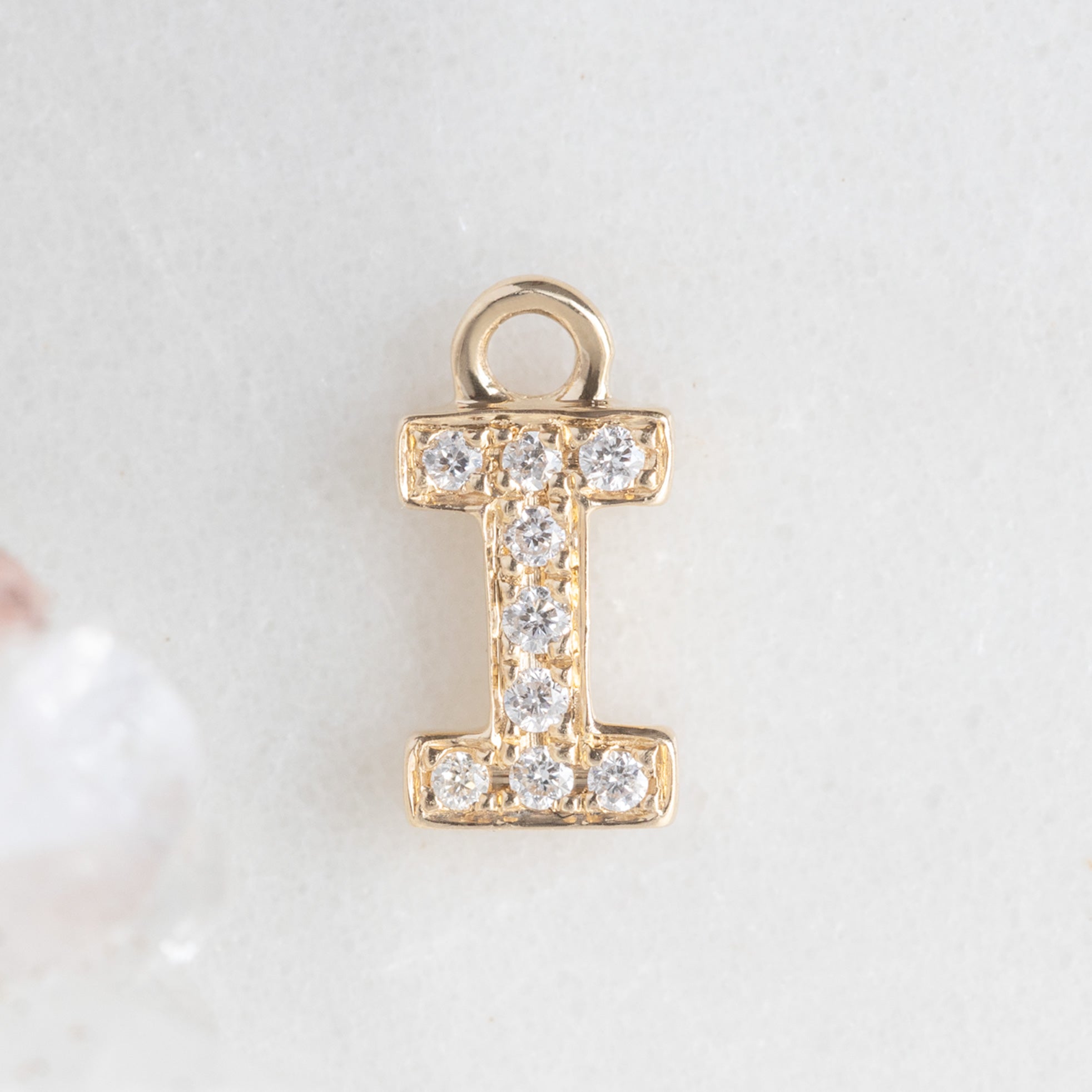 The White Diamond Pavé Letter Charm | 14K Yellow Gold