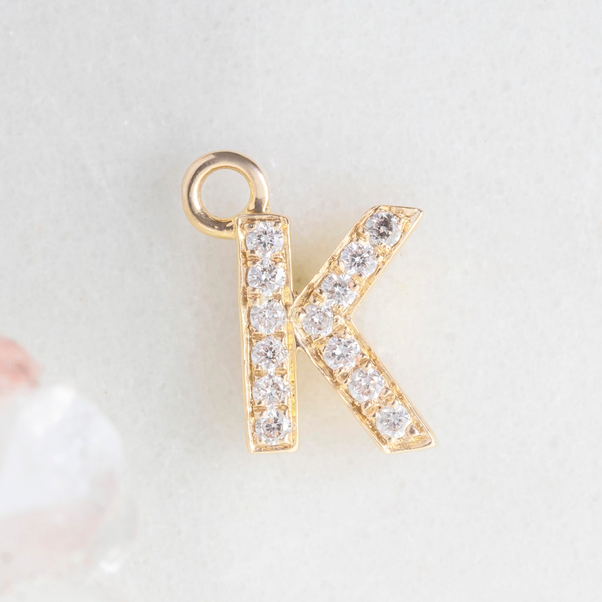 The White Diamond Pavé Letter Charm | 14K Yellow Gold