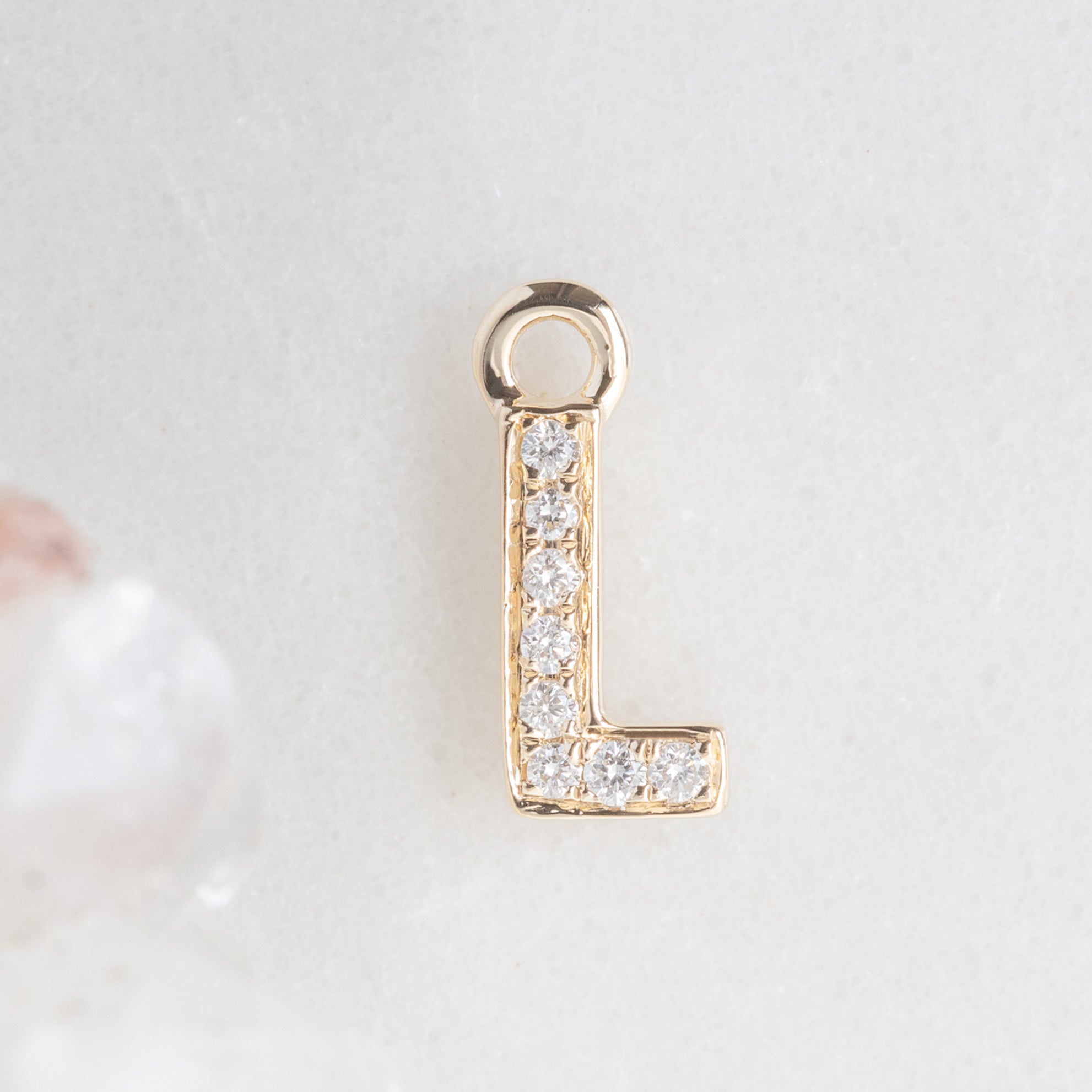 The White Diamond Pavé Letter Charm | 14K Yellow Gold