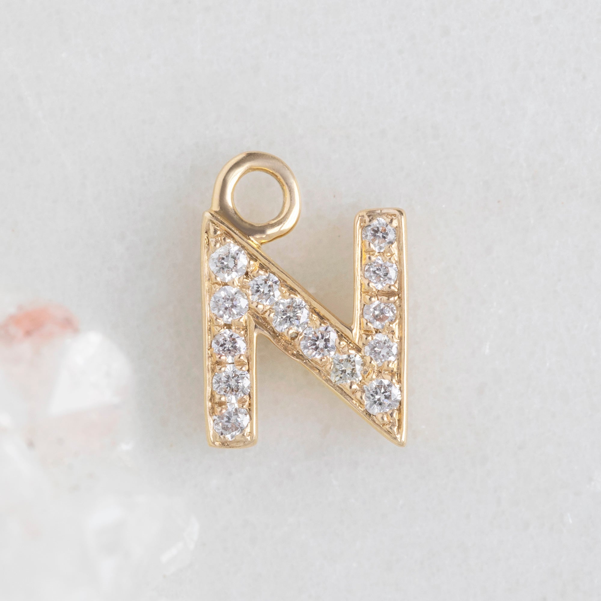 The White Diamond Pavé Letter Charm | 14K Yellow Gold