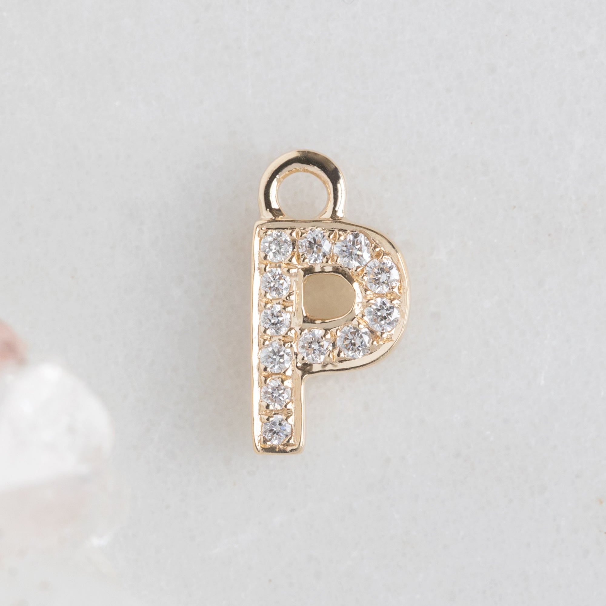 The White Diamond Pavé Letter Charm | 14K Yellow Gold