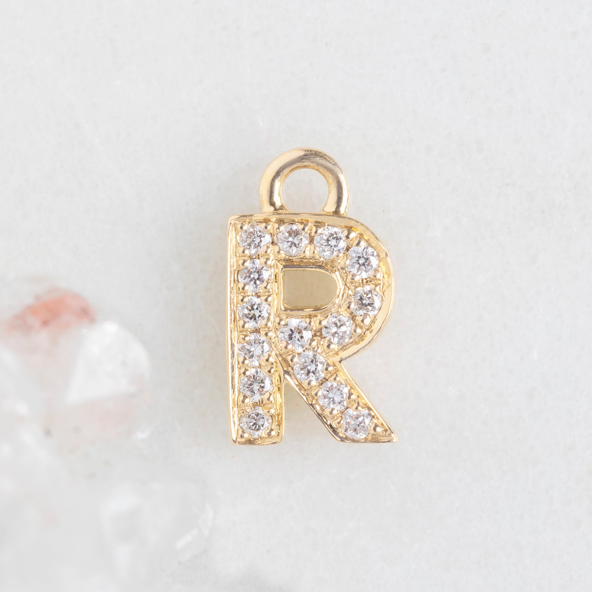 The White Diamond Pavé Letter Charm | 14K Yellow Gold