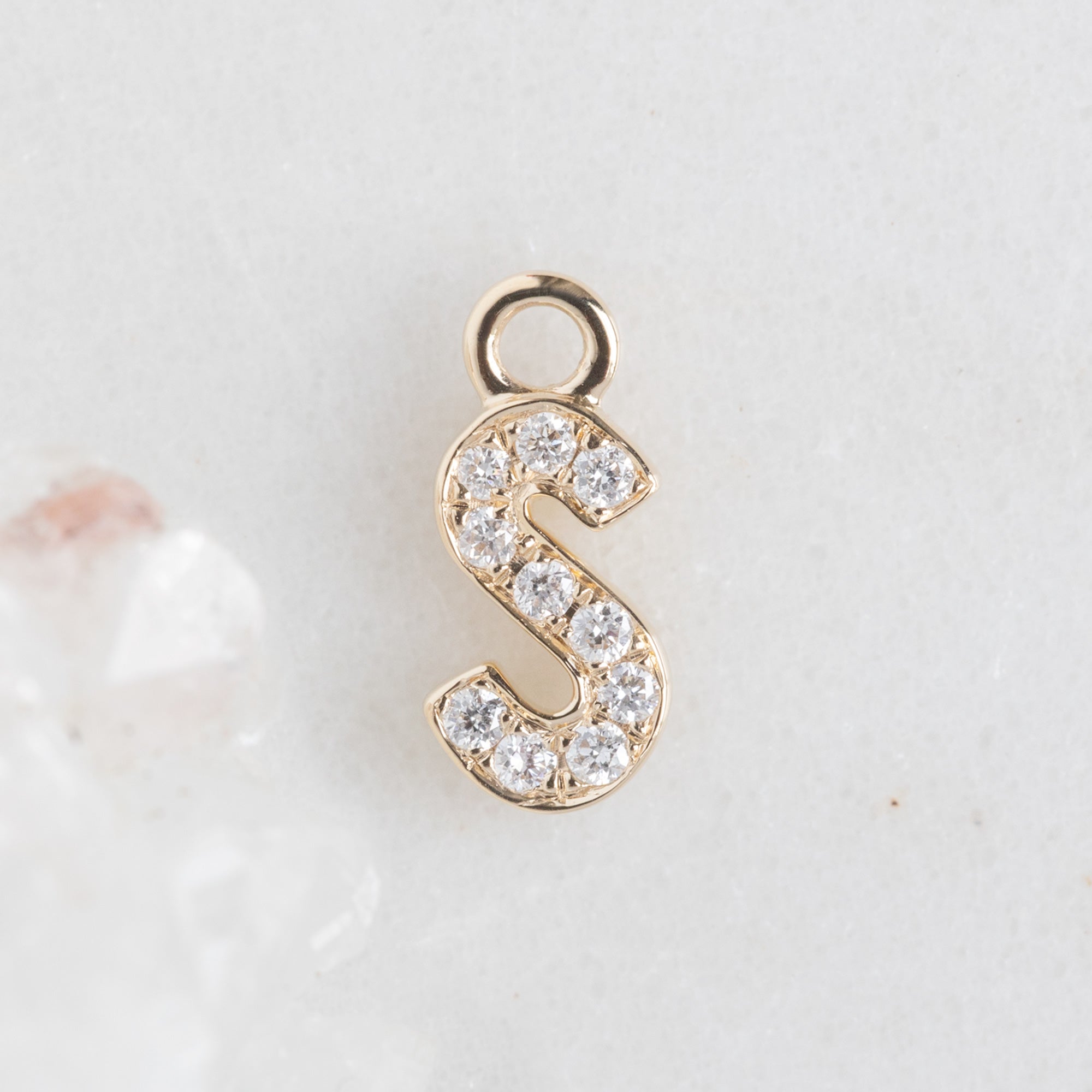 The White Diamond Pavé Letter Charm | 14K Yellow Gold