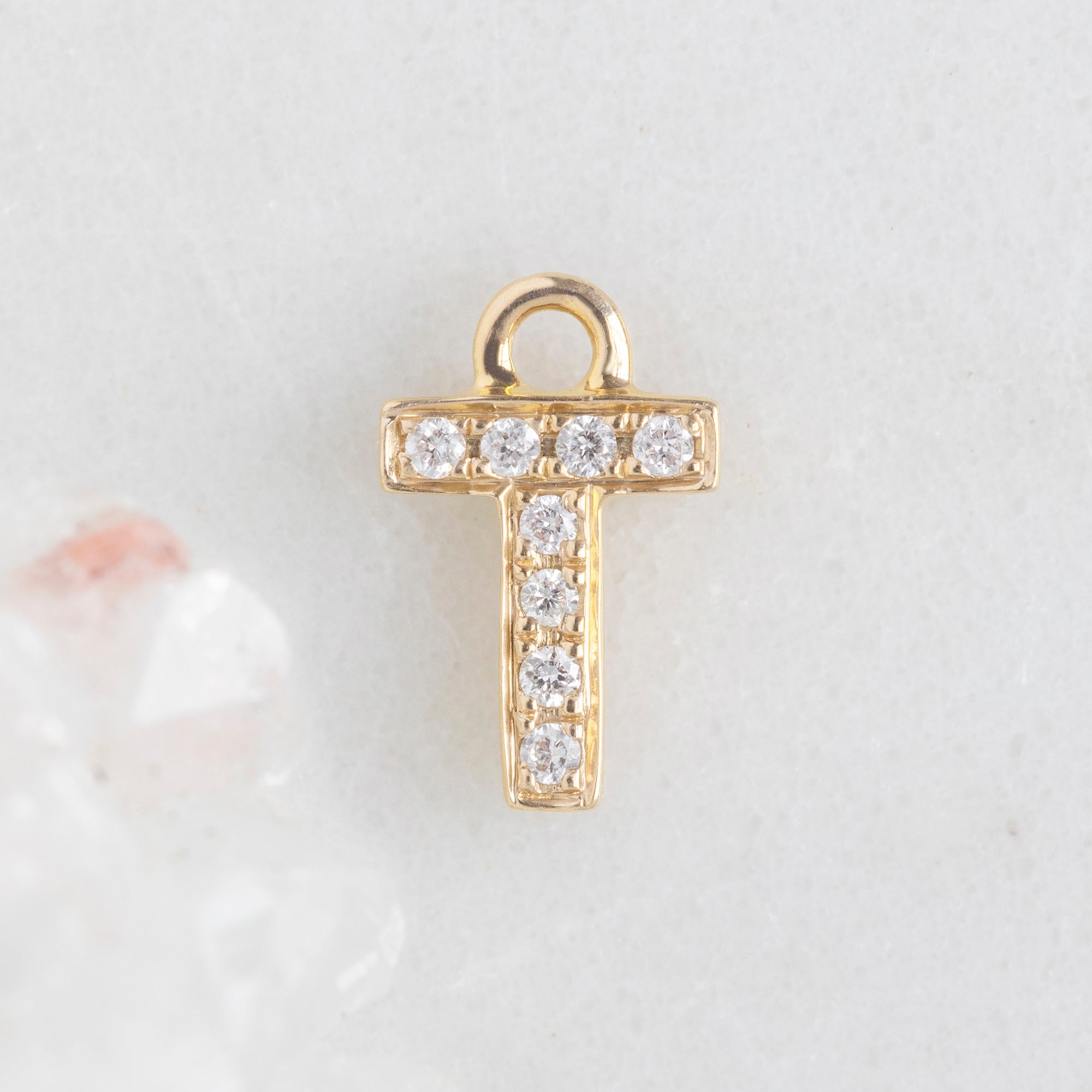 The White Diamond Pavé Letter Charm | 14K Yellow Gold