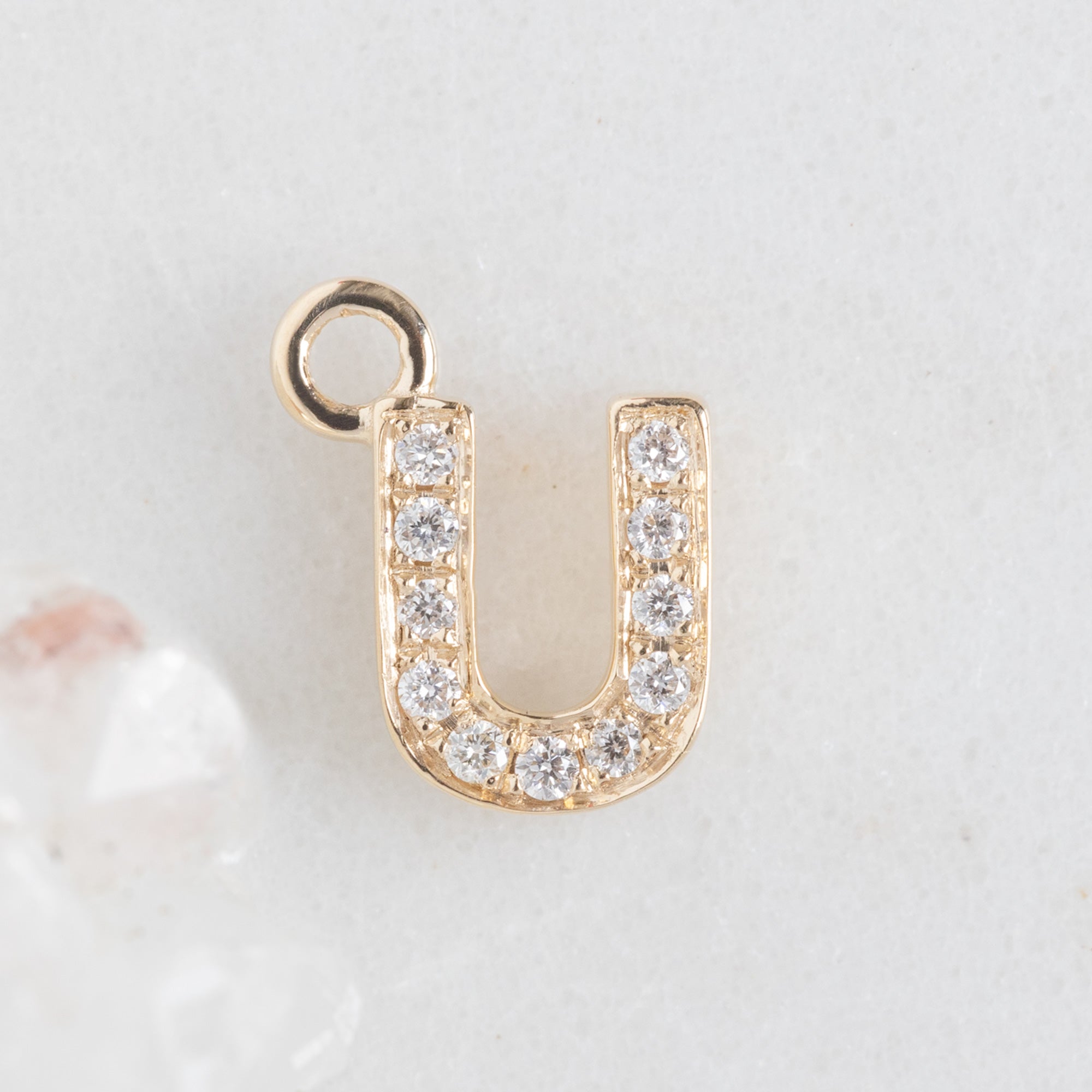 The White Diamond Pavé Letter Charm | 14K Yellow Gold