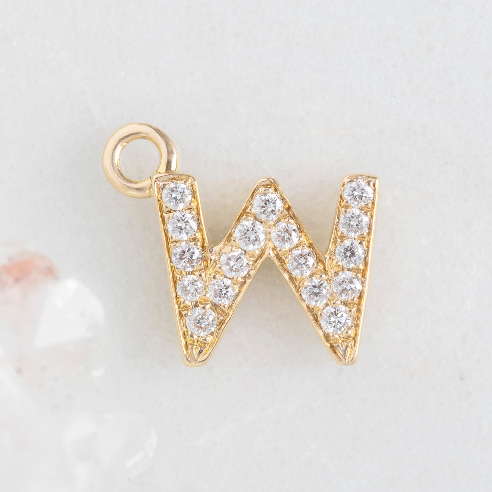 The White Diamond Pavé Letter Charm | 14K Yellow Gold