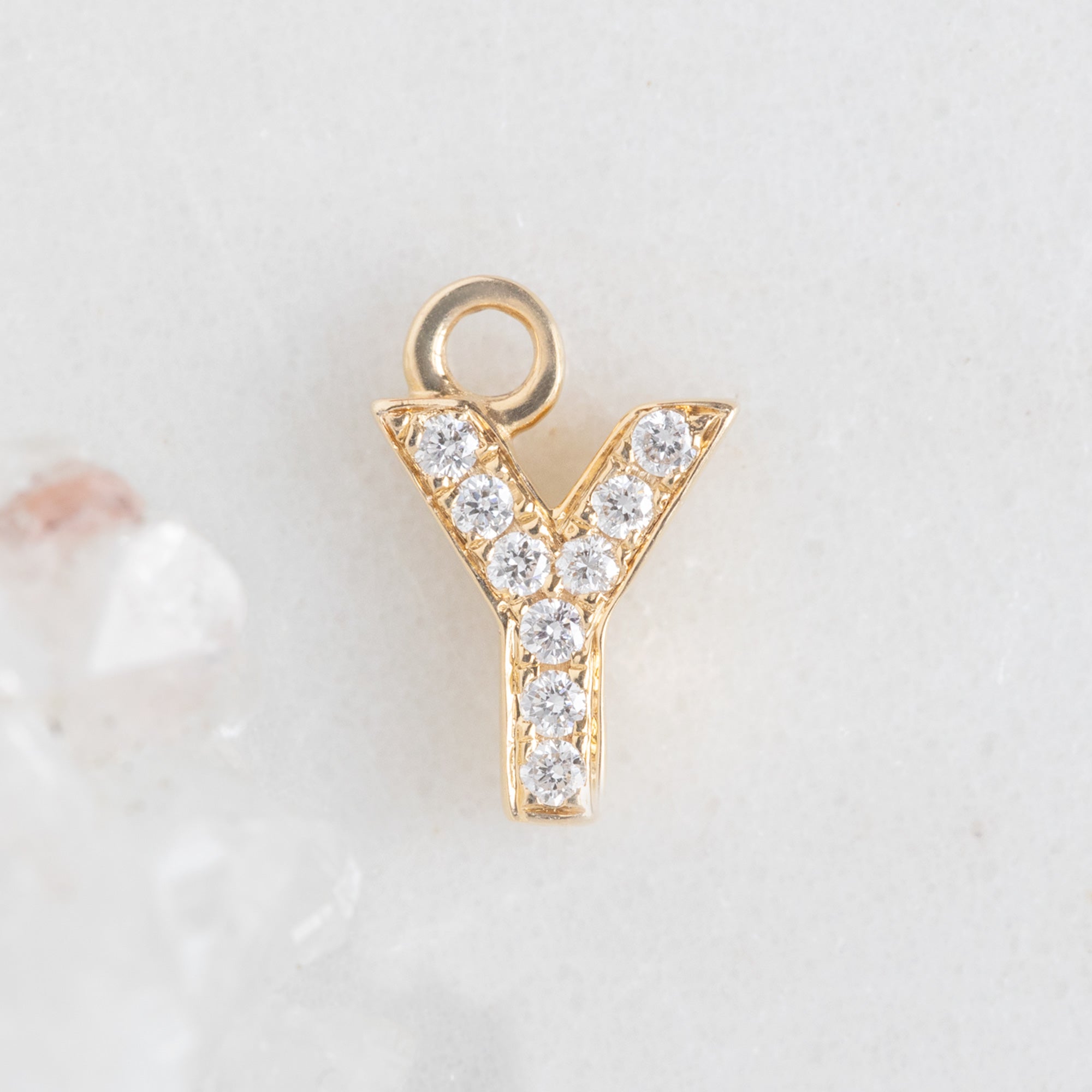 The White Diamond Pavé Letter Charm | 14K Yellow Gold