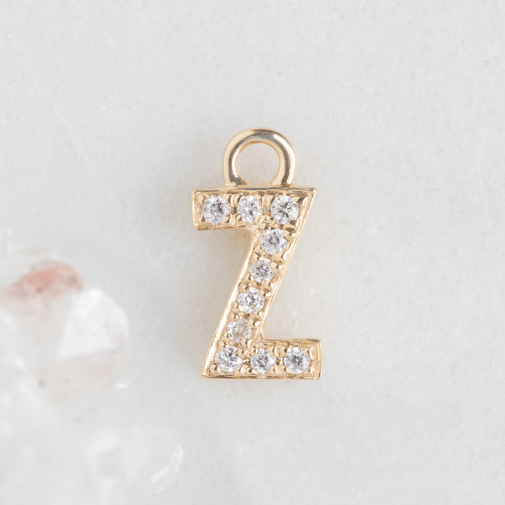 The White Diamond Pavé Letter Charm | 14K Yellow Gold