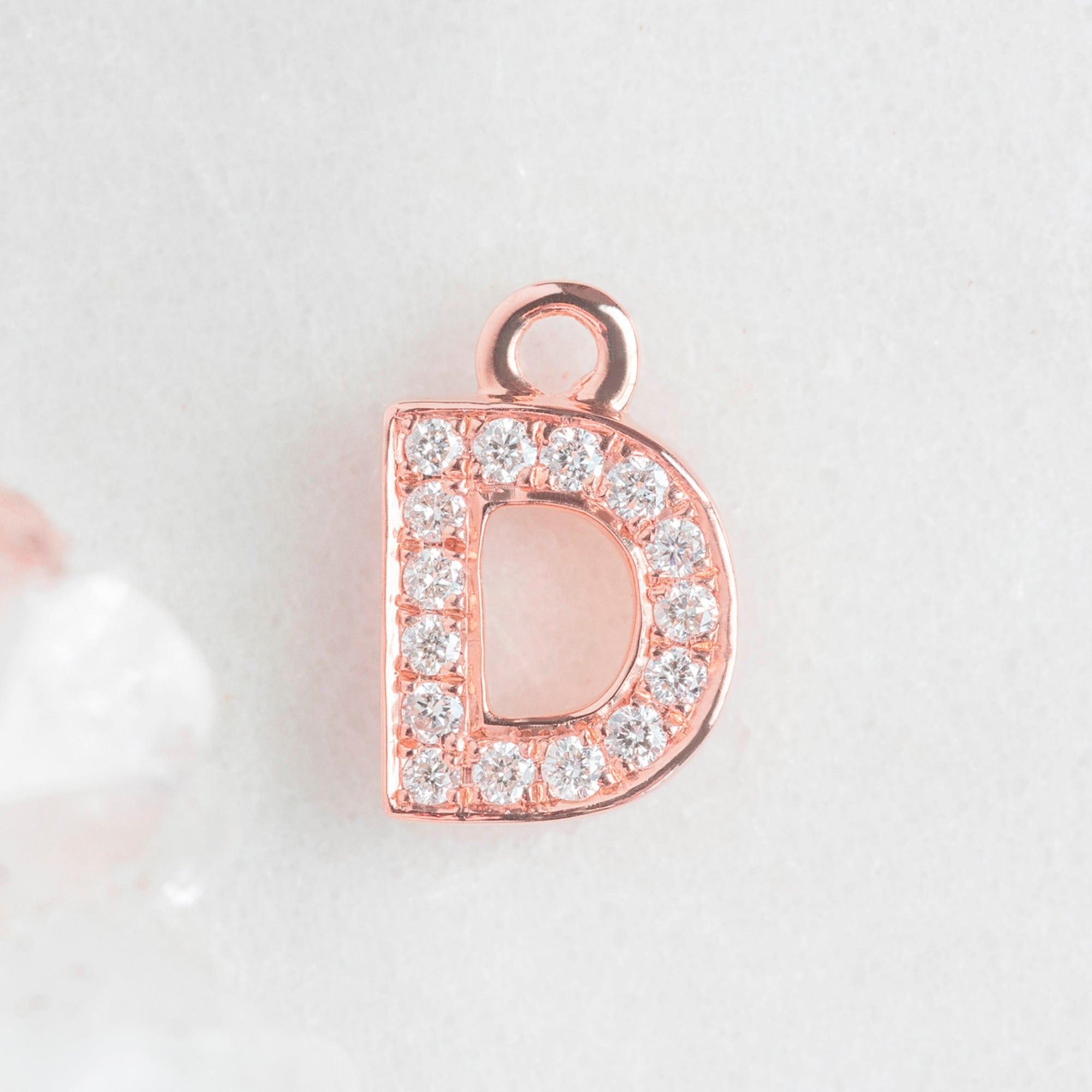 The White Diamond Pavé Letter Charm | 14K Rose Gold