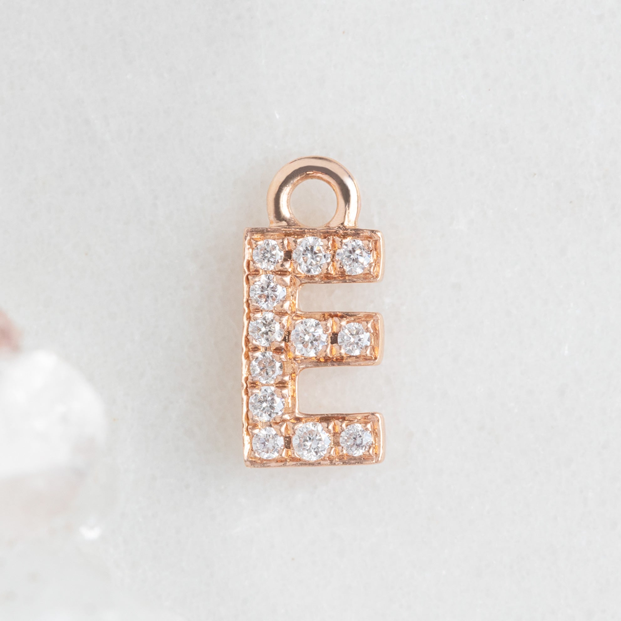 The White Diamond Pavé Letter Charm | 14K Rose Gold