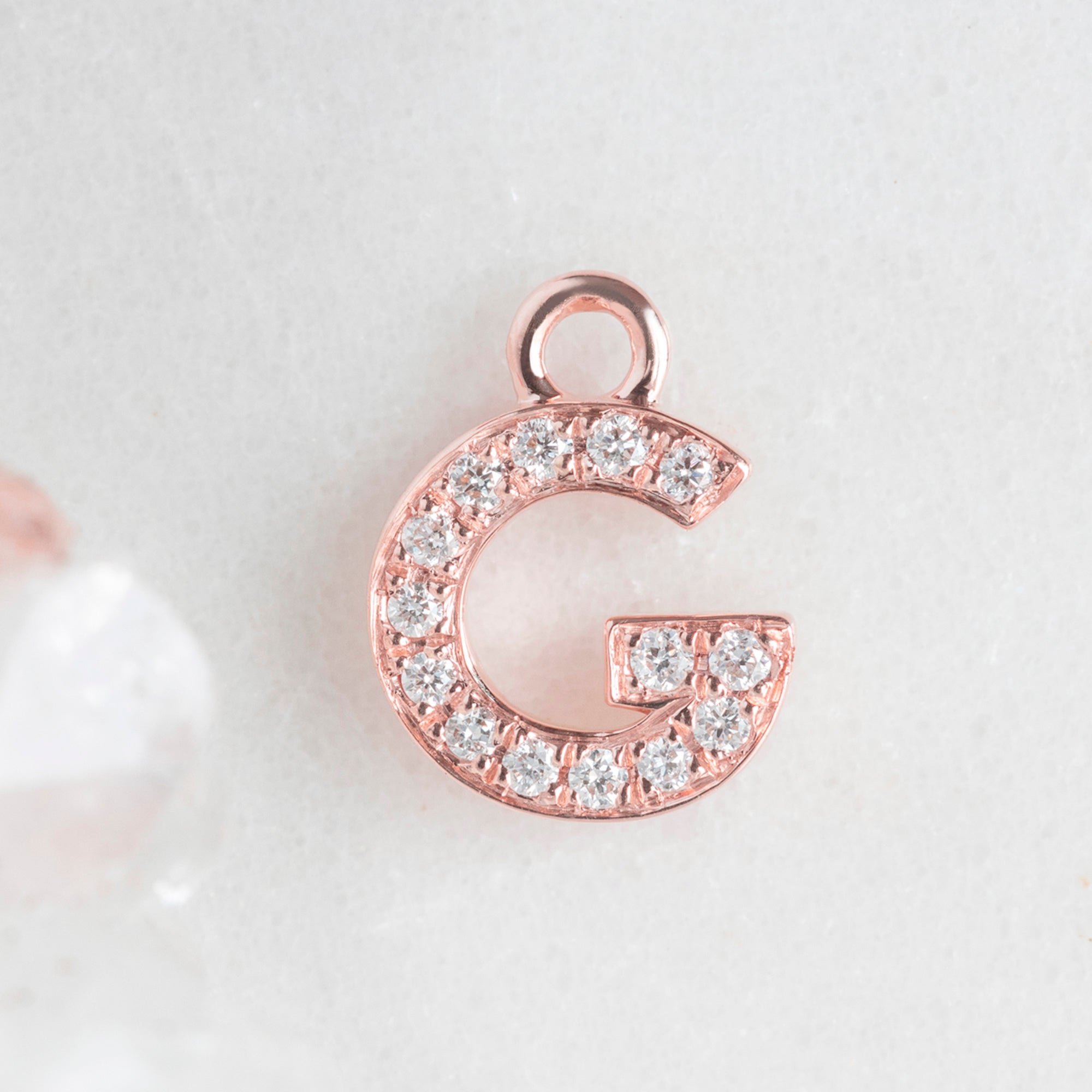 The White Diamond Pavé Letter Charm | 14K Rose Gold