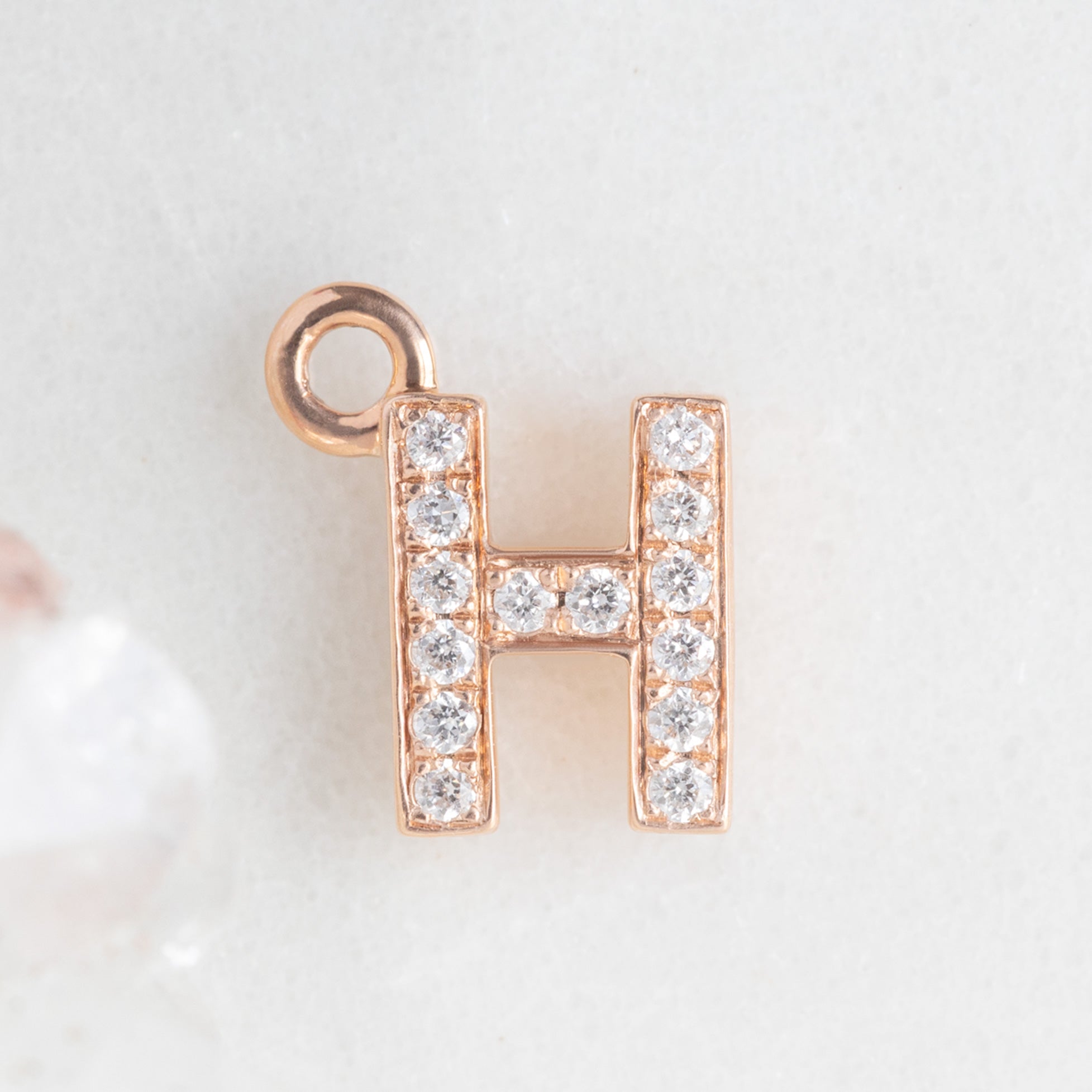 The White Diamond Pavé Letter Charm | 14K Rose Gold