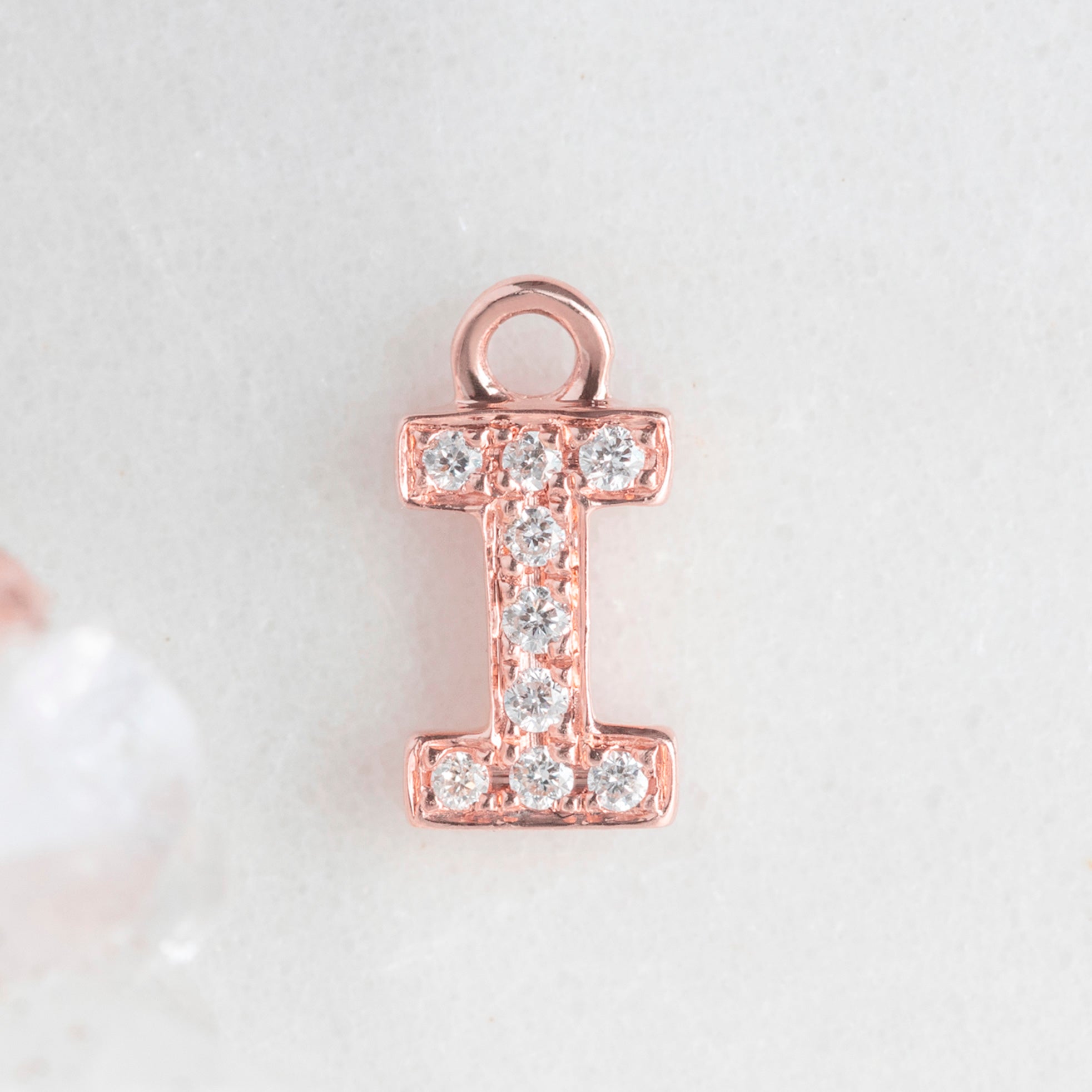 The White Diamond Pavé Letter Charm | 14K Rose Gold