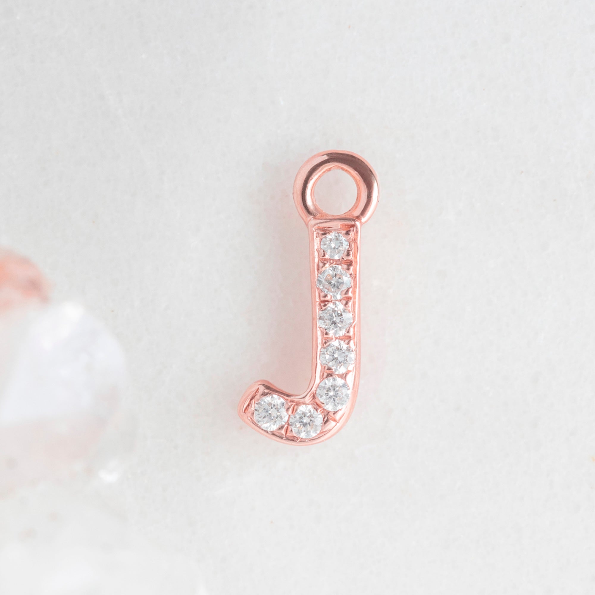 The White Diamond Pavé Letter Charm | 14K Rose Gold