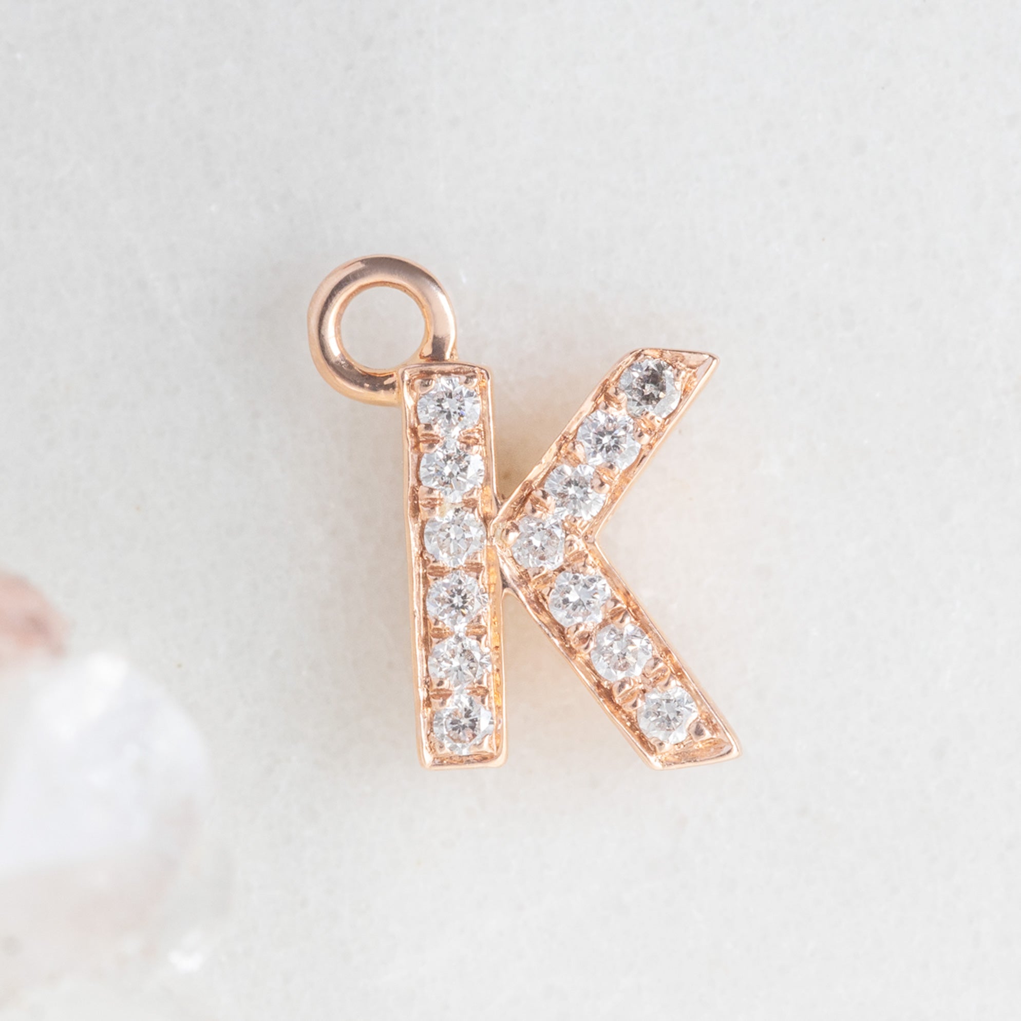 The White Diamond Pavé Letter Charm | 14K Rose Gold