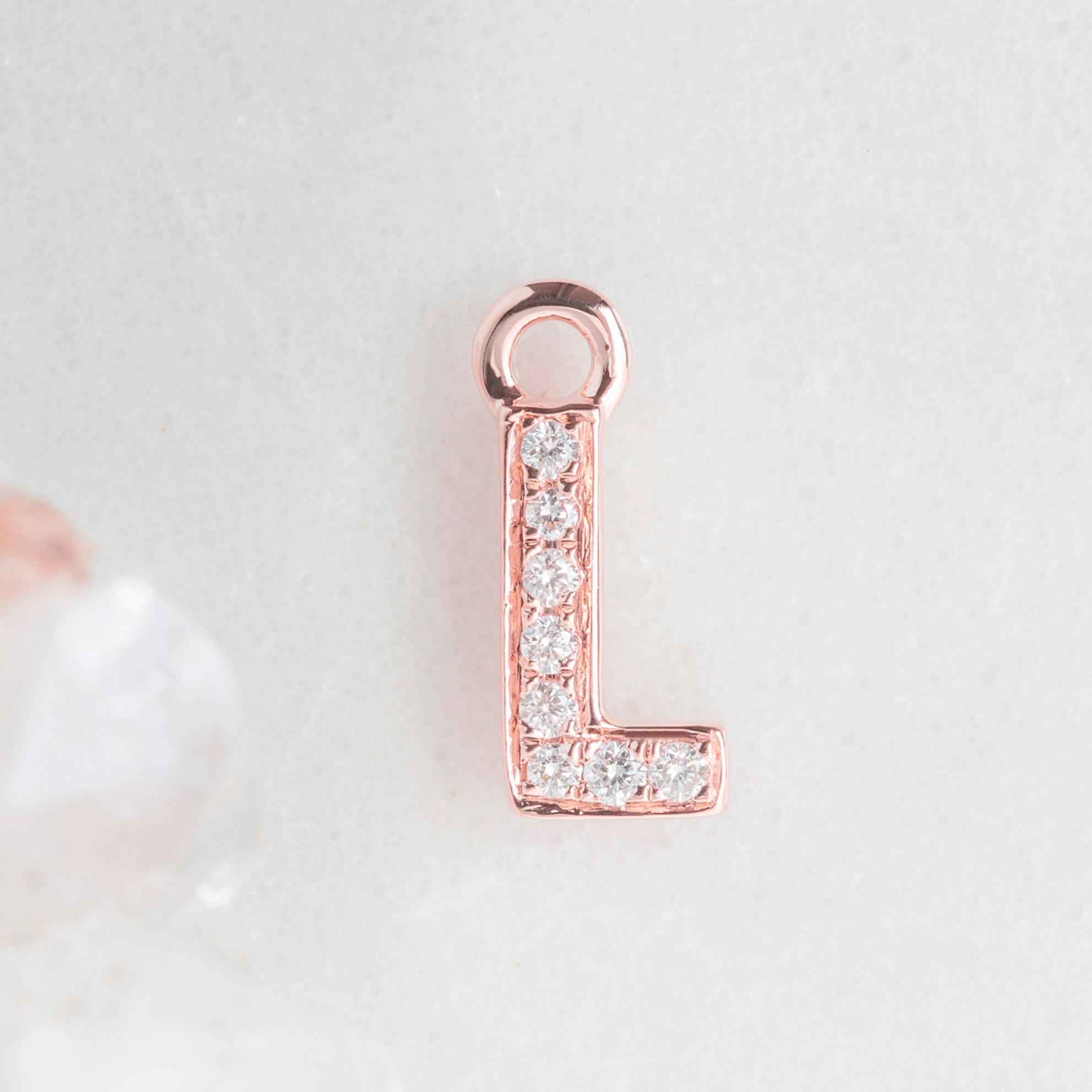 The White Diamond Pavé Letter Charm | 14K Rose Gold