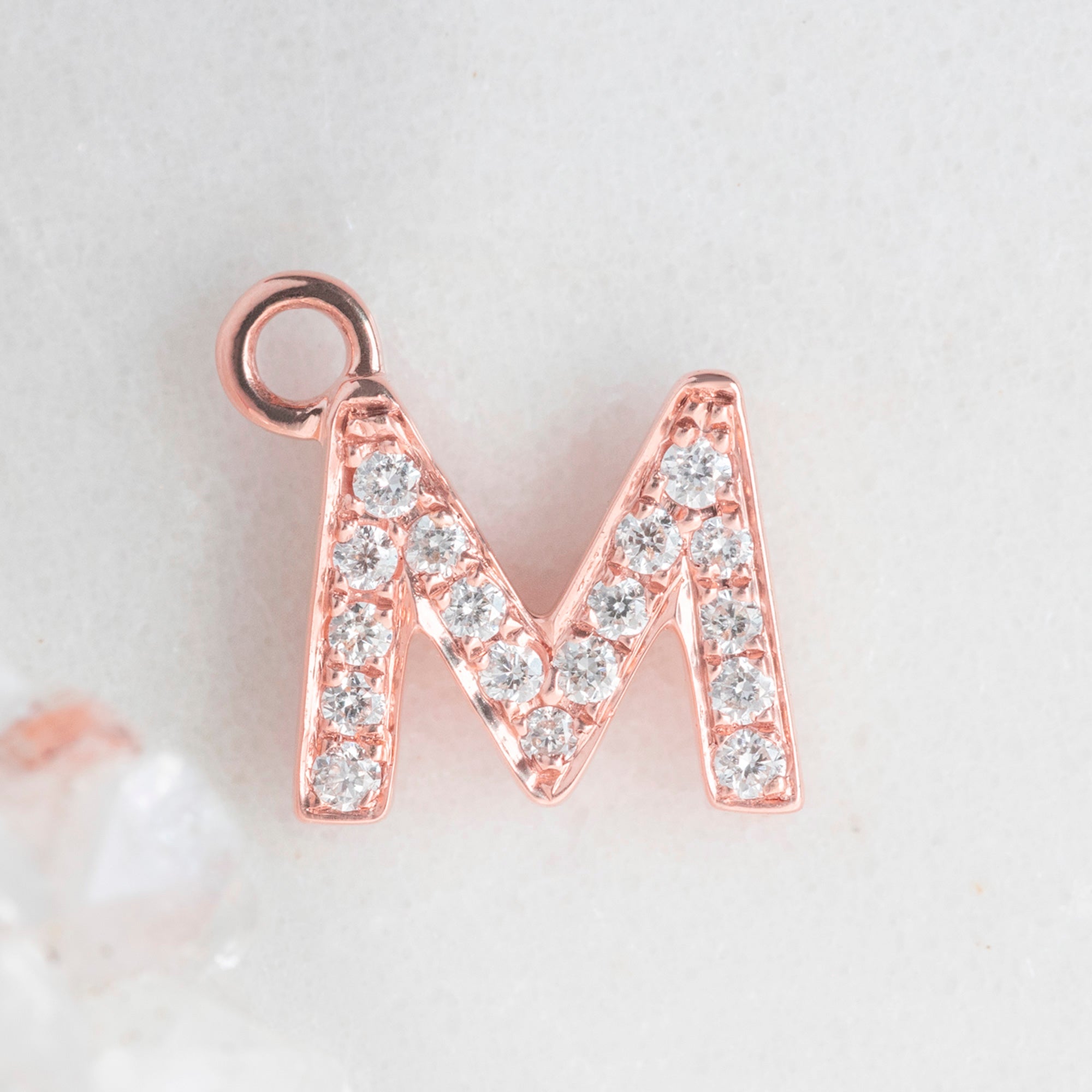 The White Diamond Pavé Letter Charm | 14K Rose Gold