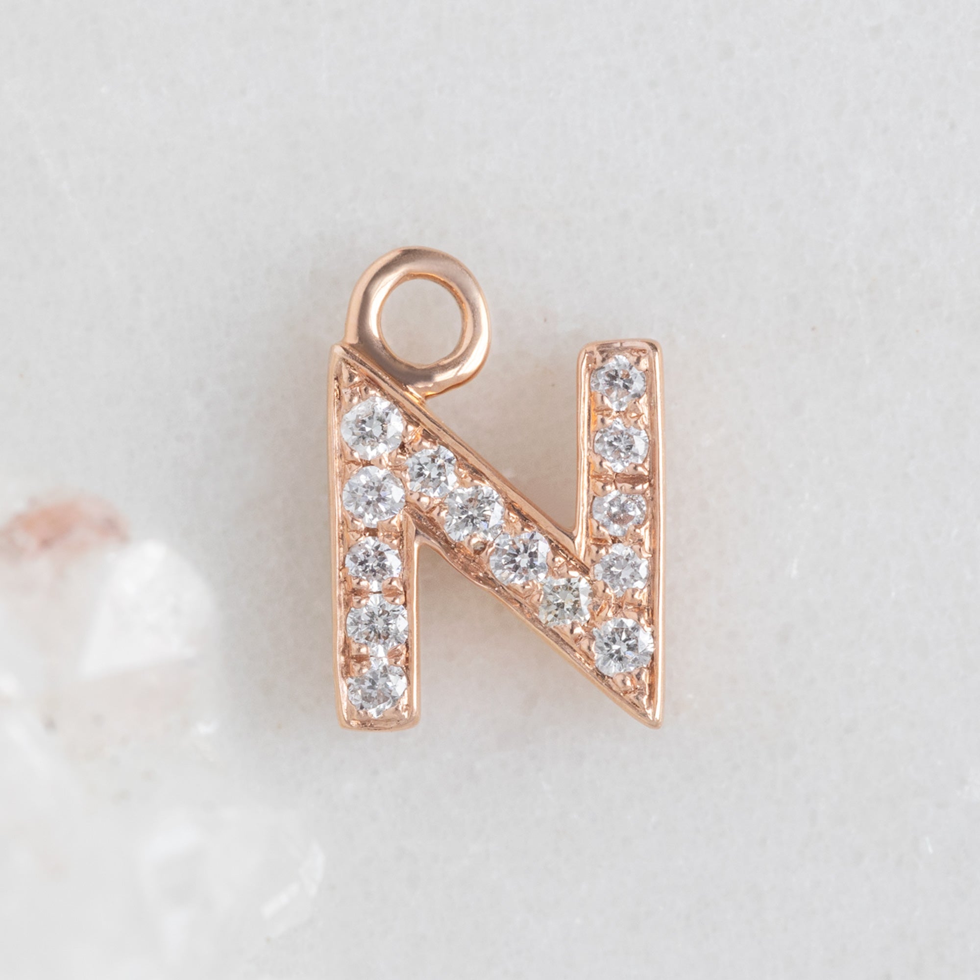 The White Diamond Pavé Letter Charm | 14K Rose Gold